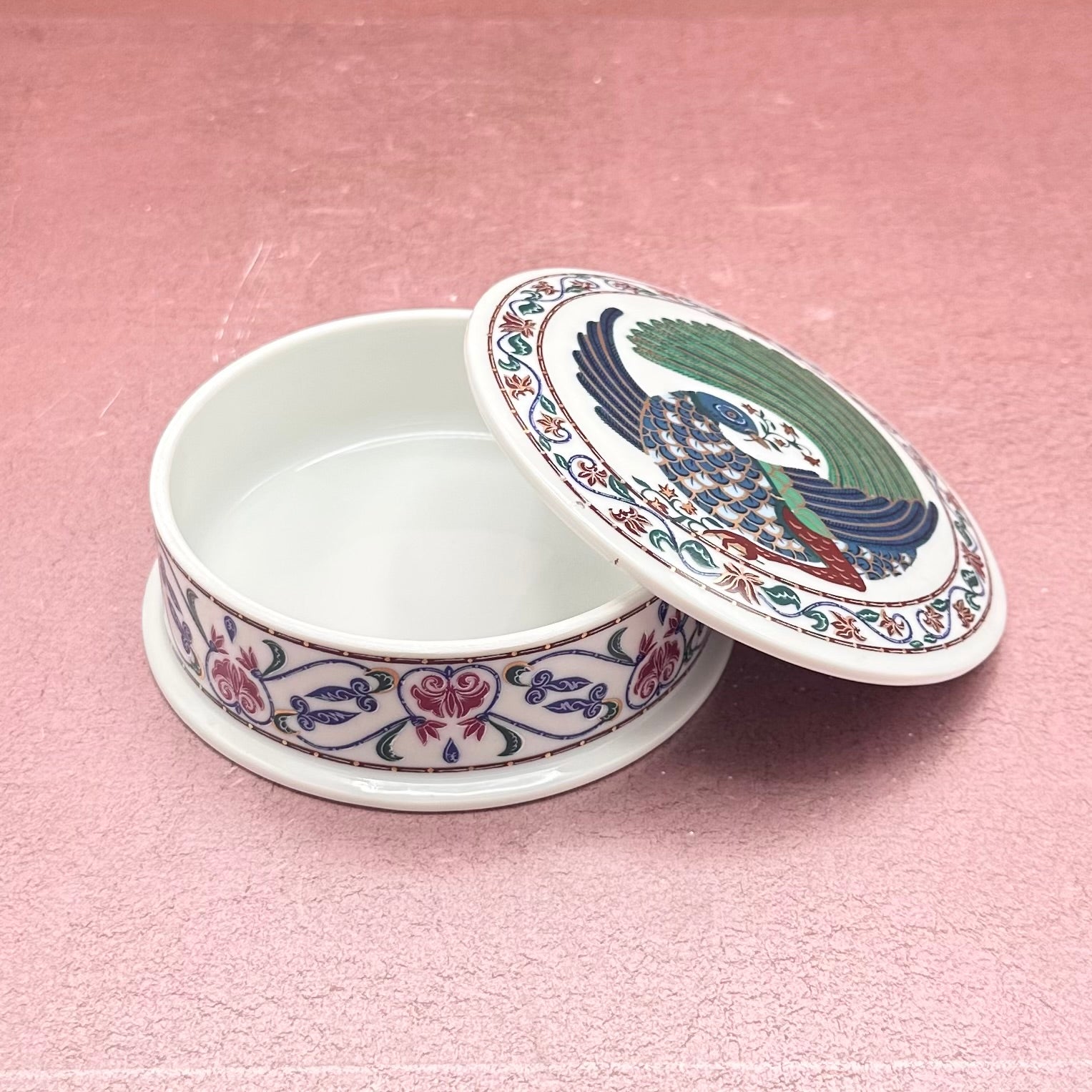 Round Lidded MCM Peacock Dish