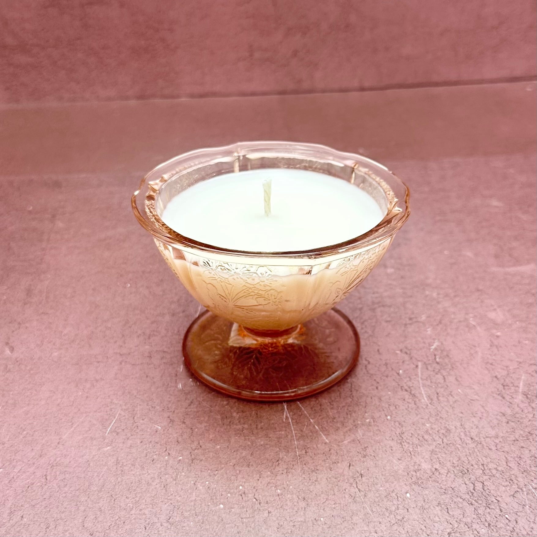Pink Etched Sherbet Pedestal Cup Candle