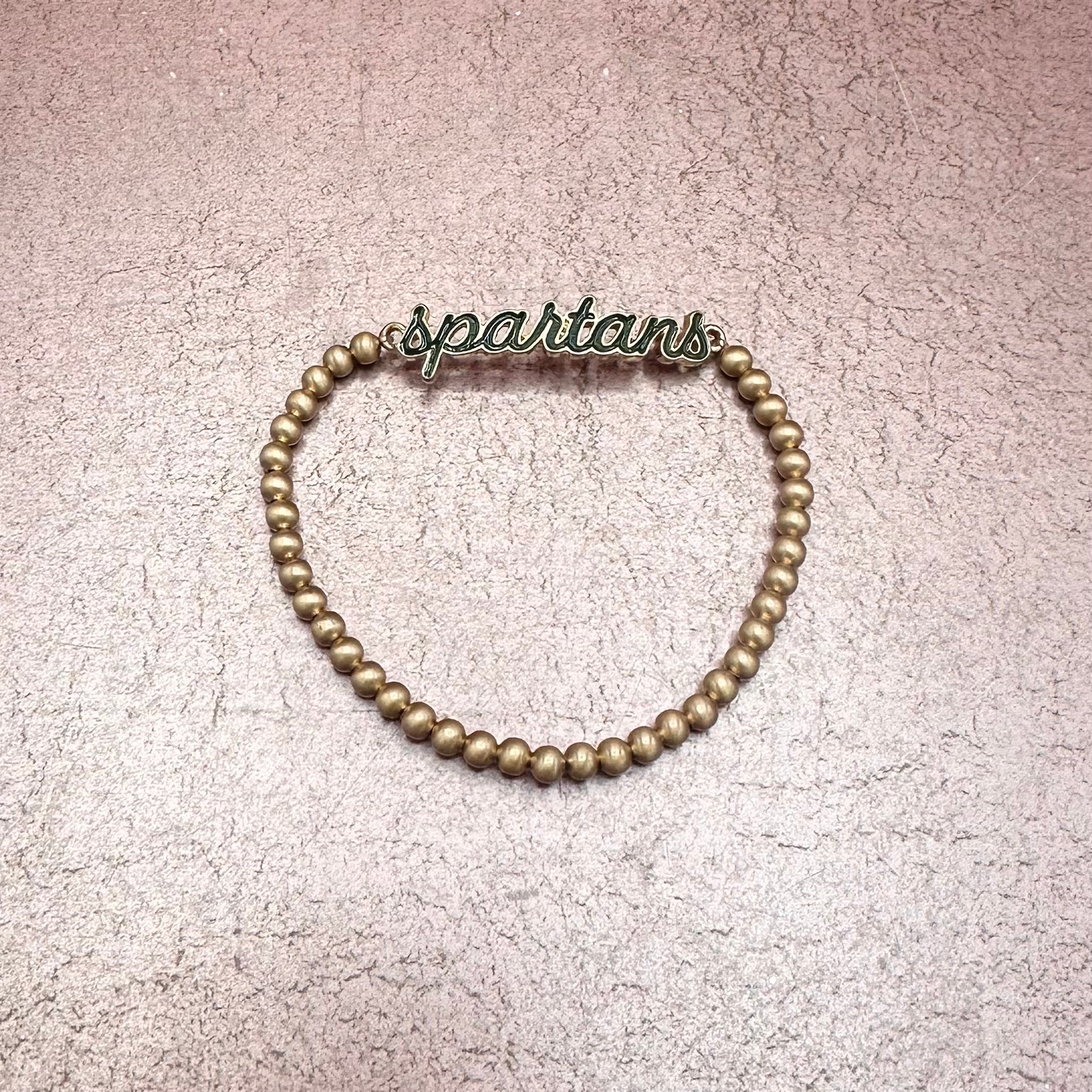 Spartans Script Gold Bead Stretch Bracelet