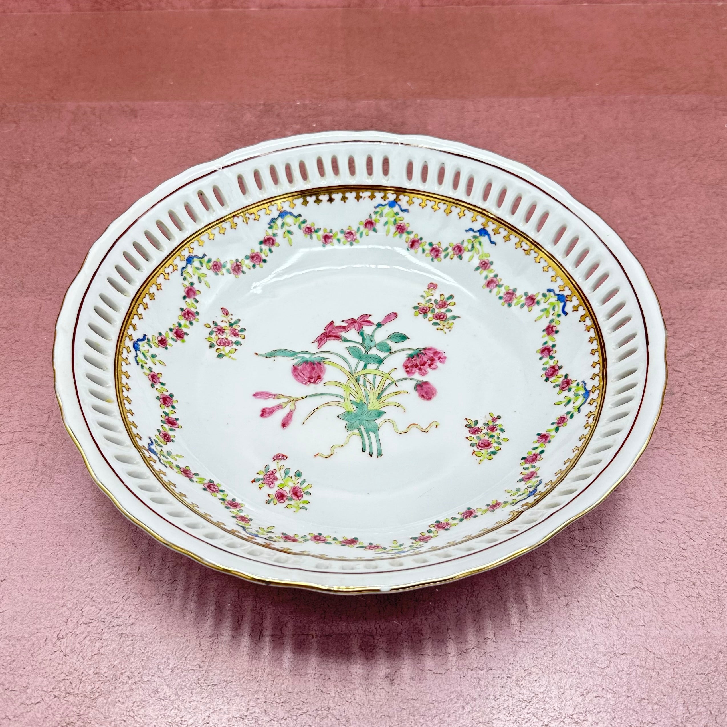 Vintage Reticulated Bowl w/ Hand Painted Flowers