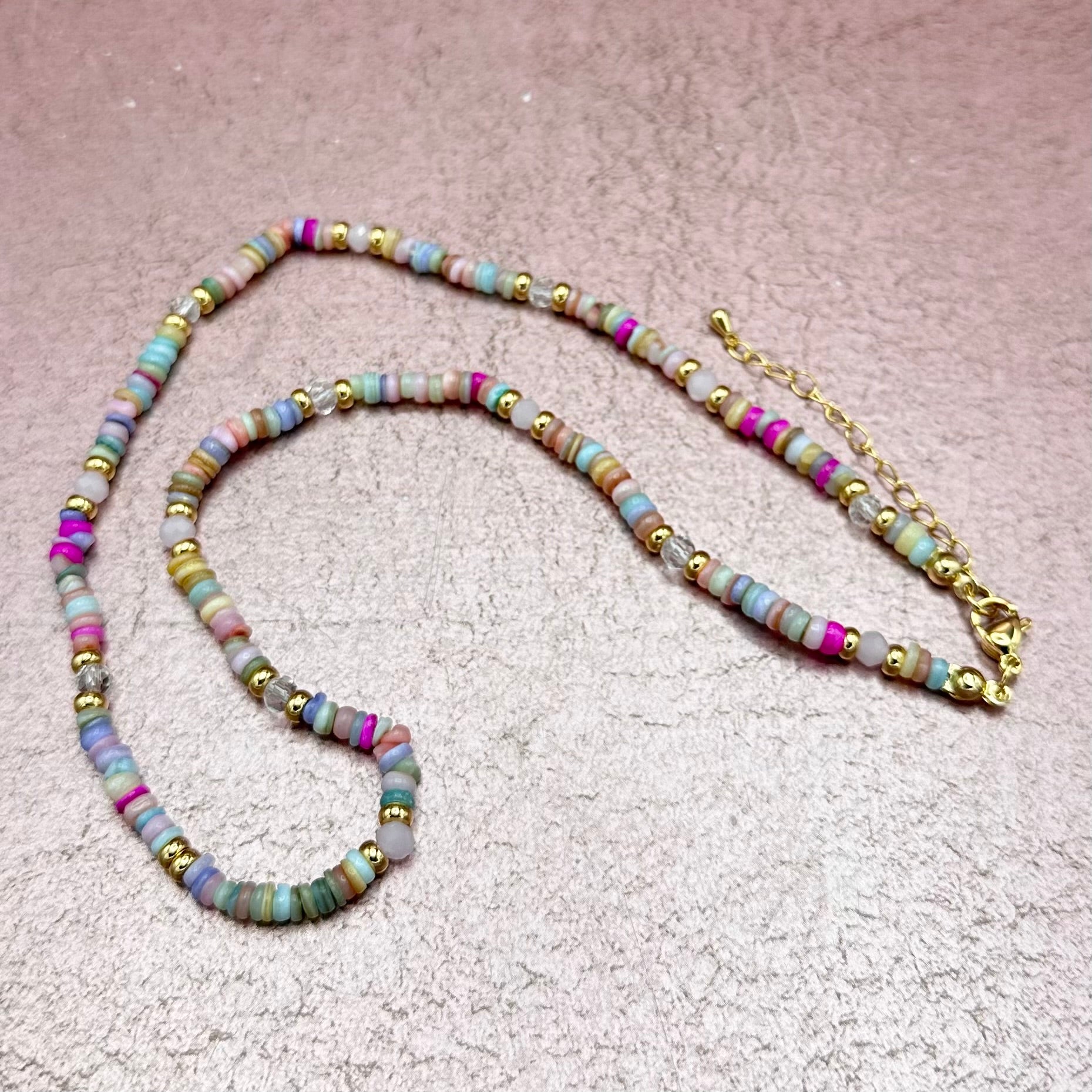 Pastel Rainbow Stone Bead Necklace