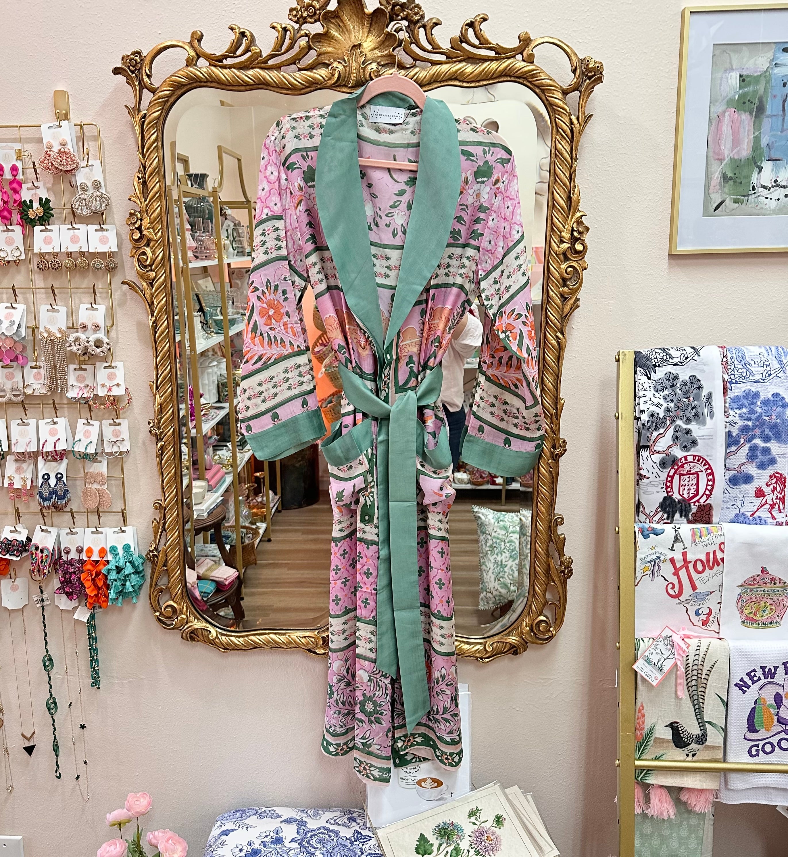 Folk Flowers Pink Robe Gown