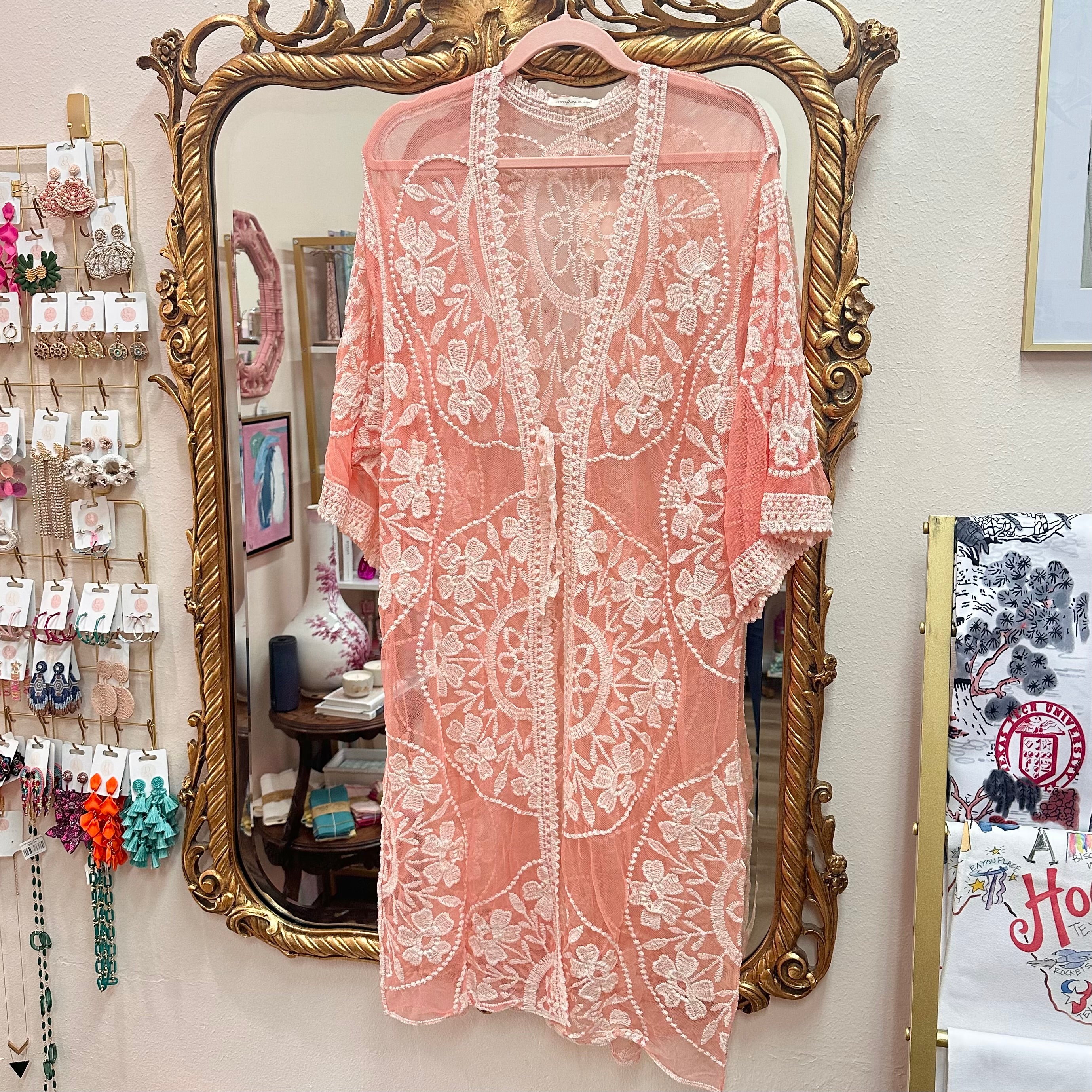 Coral Floral Lace Kimono