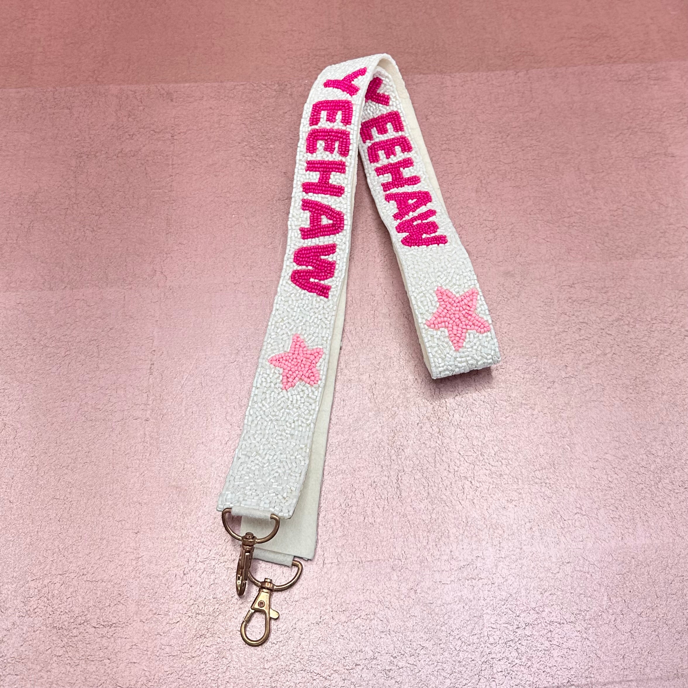 YEEHAW Pink and White Beaded Purse Strap