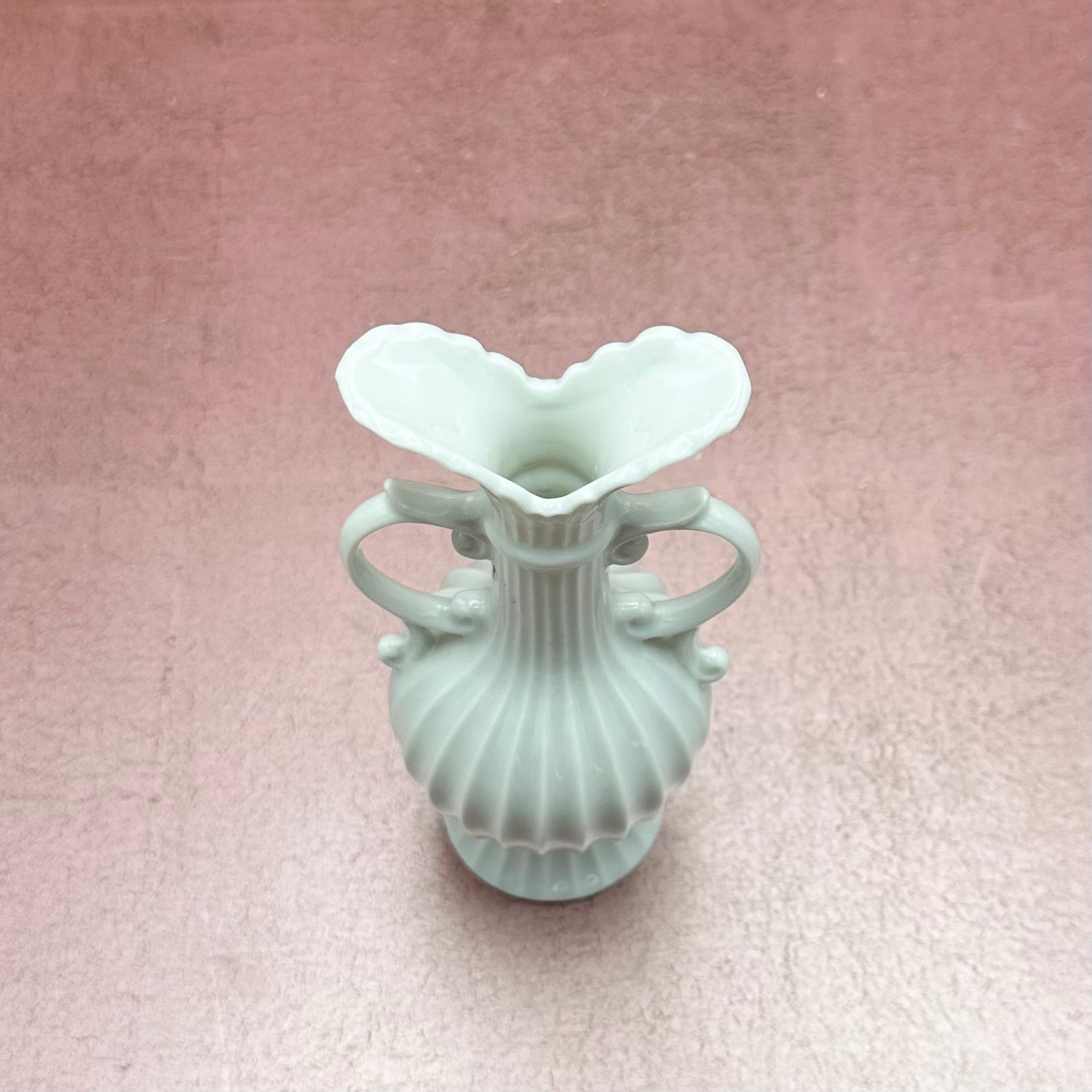 White Striated Vase w/ Handles