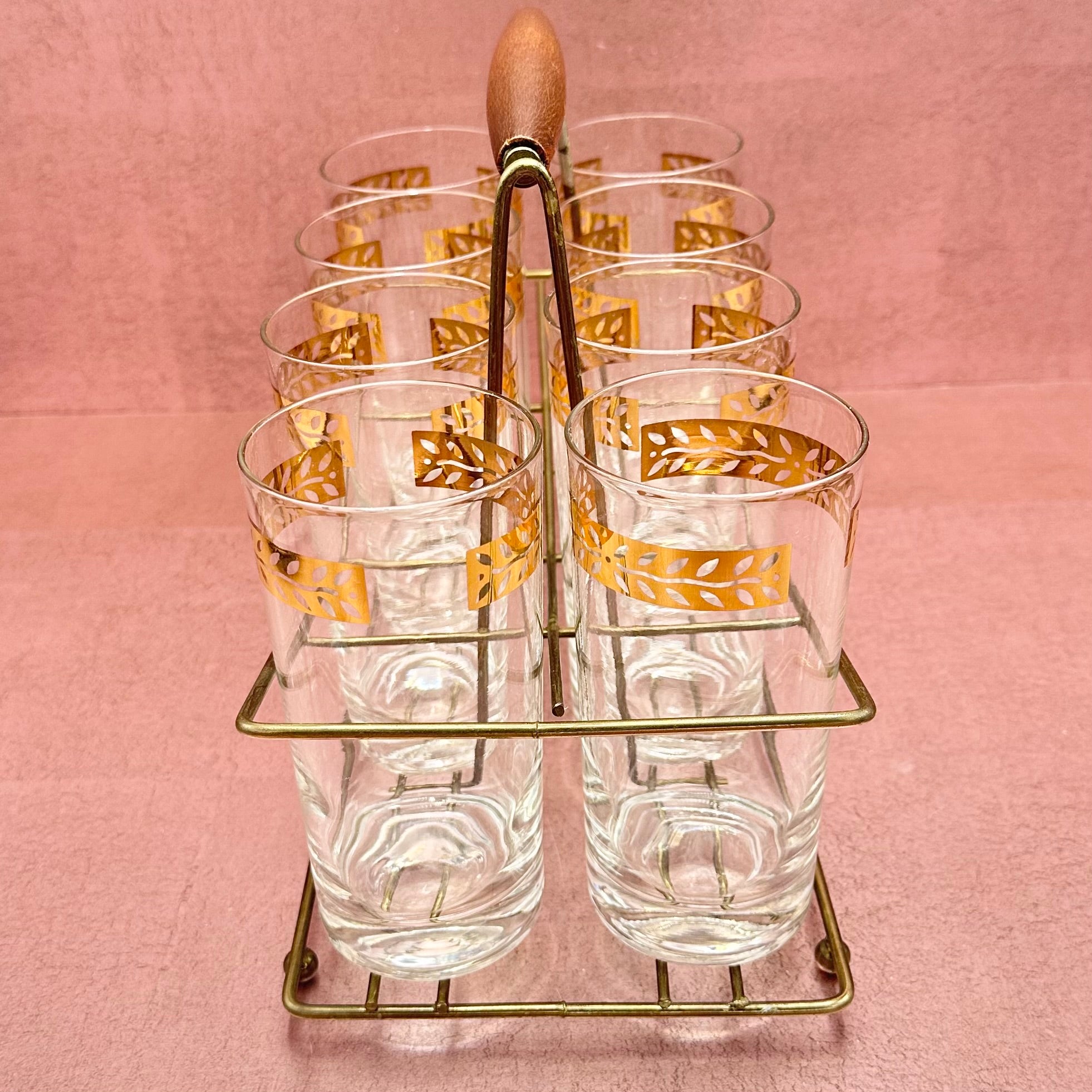 Set of 8 Federal Glass Company Highball Glasses in Caddy