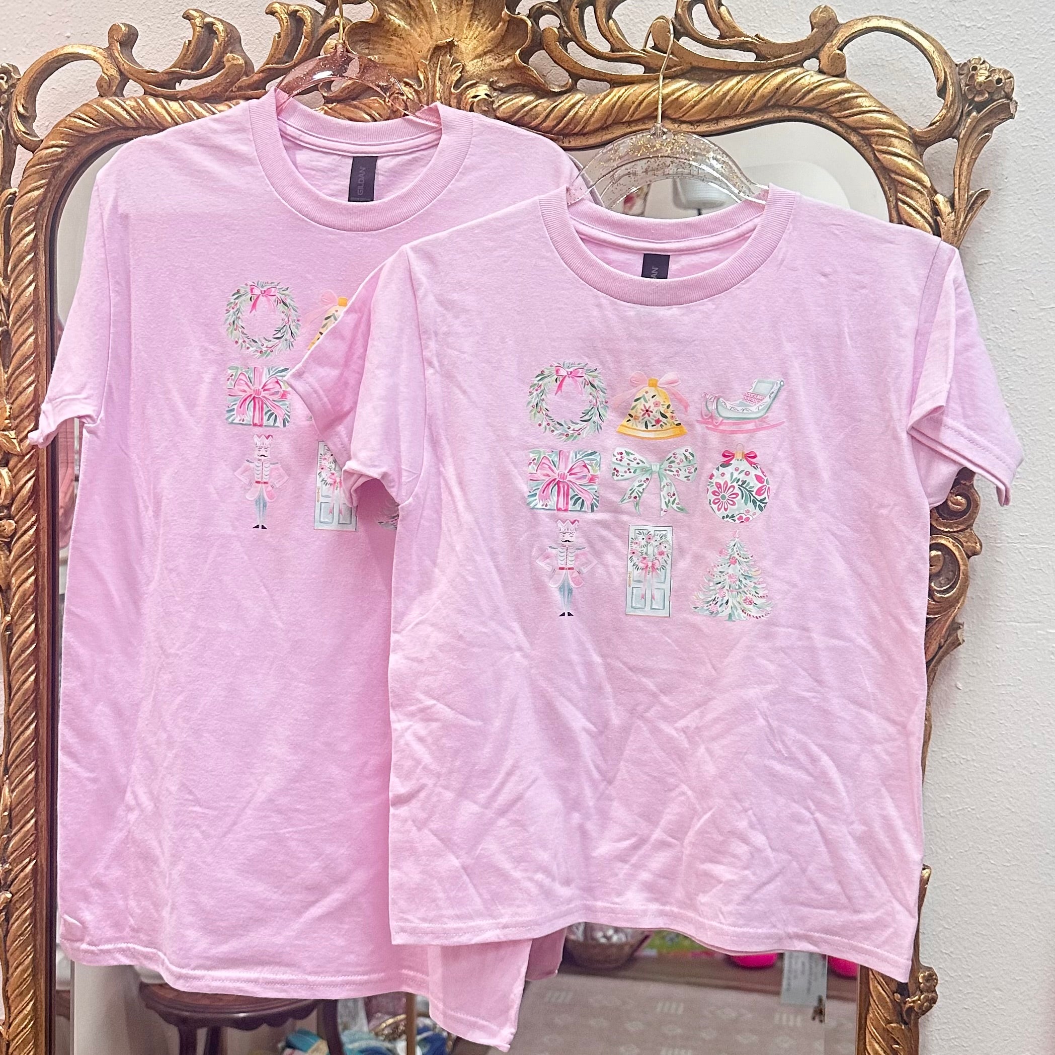 Green & Pink Floral Christmas T-shirt