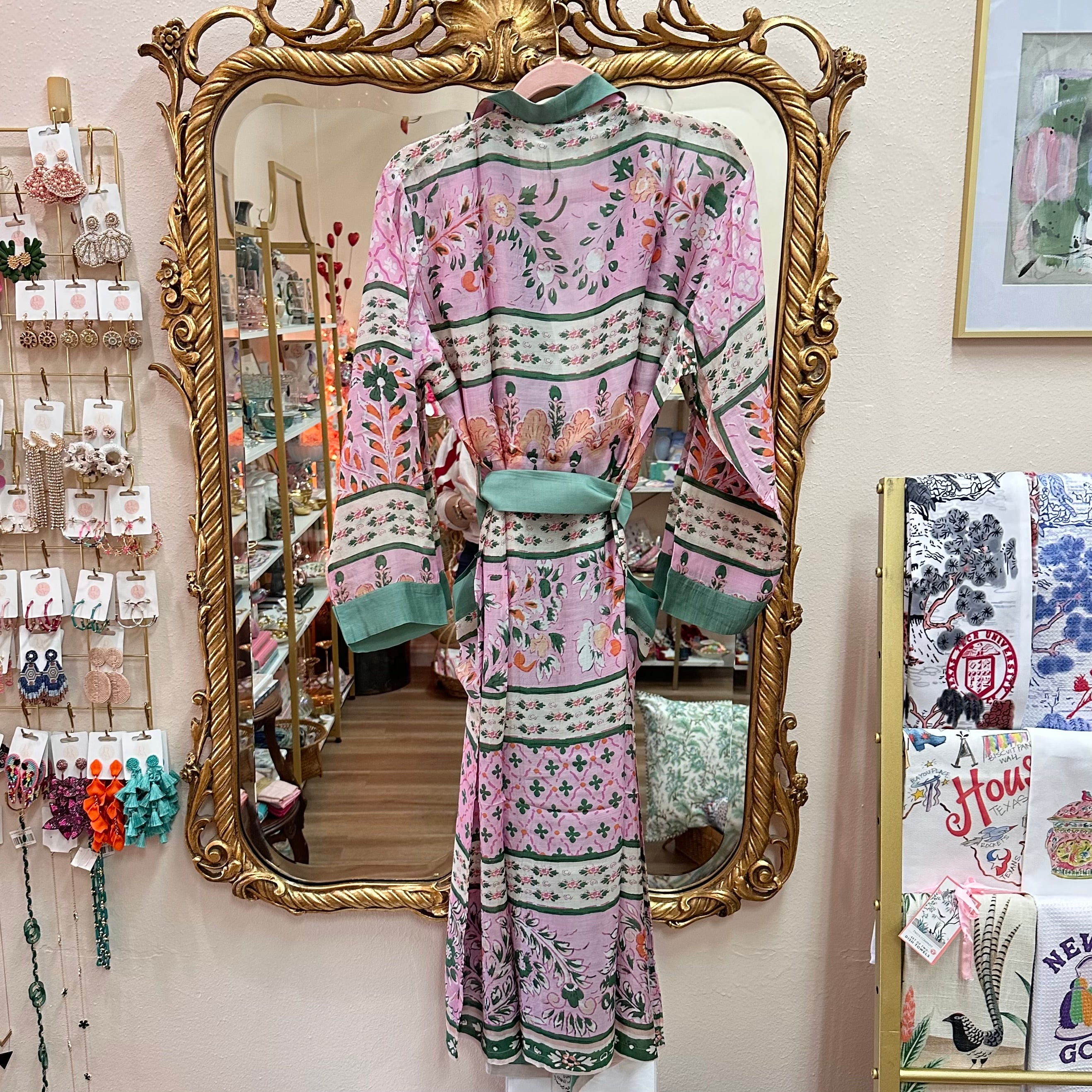 Folk Flowers Pink Robe Gown
