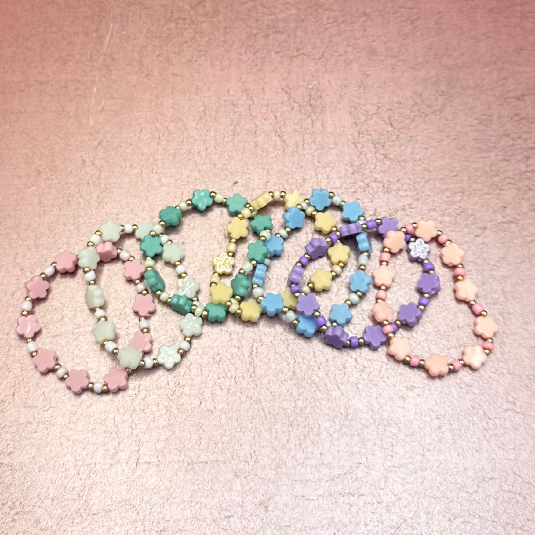 Rainbow Clover Beaded Stretch Bracelet Set
