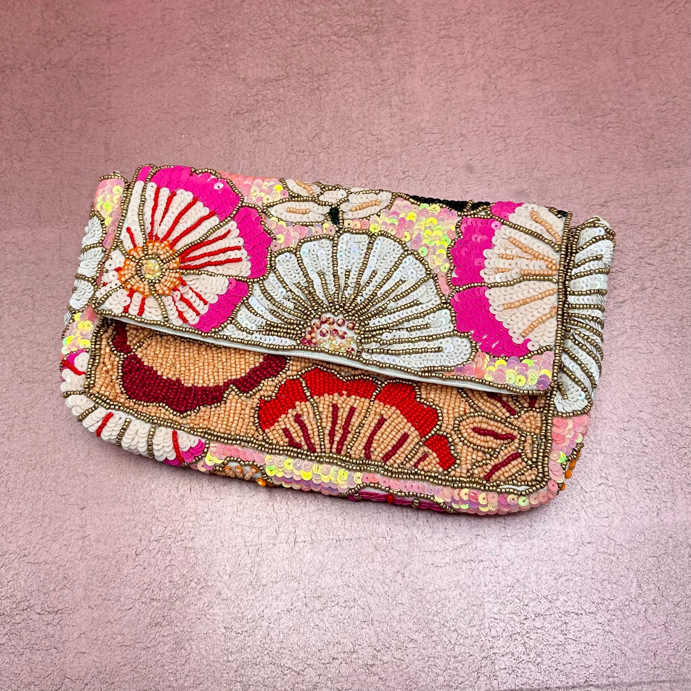 Floral Double Sided Beaded Clutch