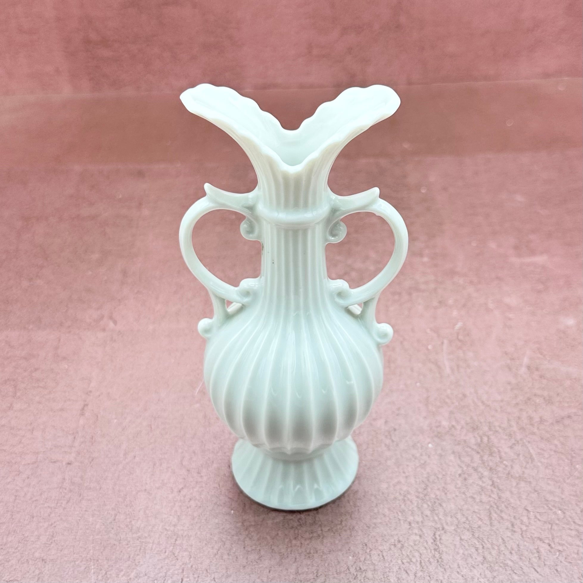 White Striated Vase w/ Handles