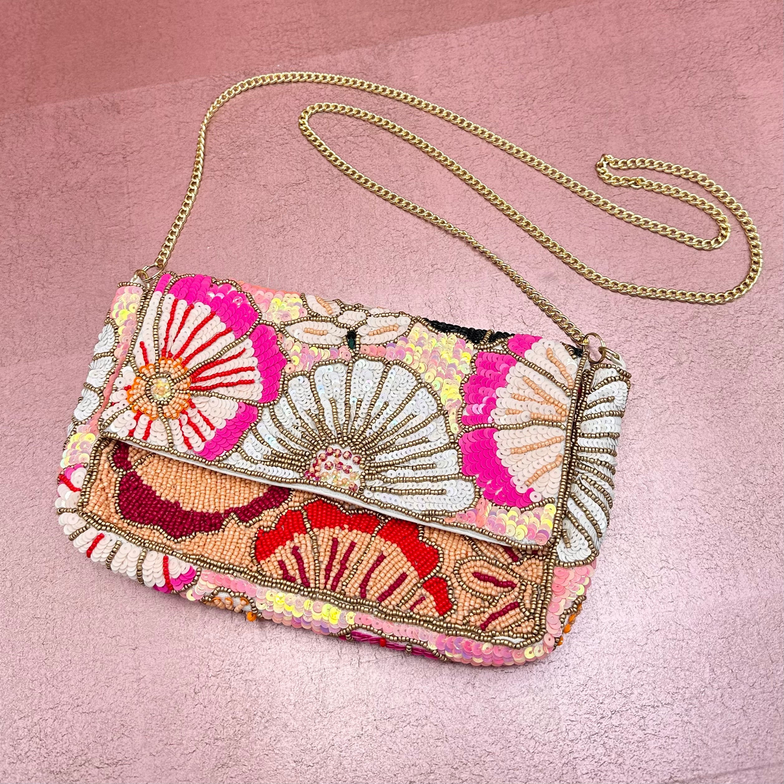 Floral Double Sided Beaded Clutch
