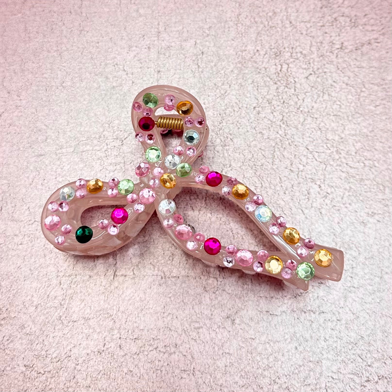 Rhinestone Pink Bow Claw Clip
