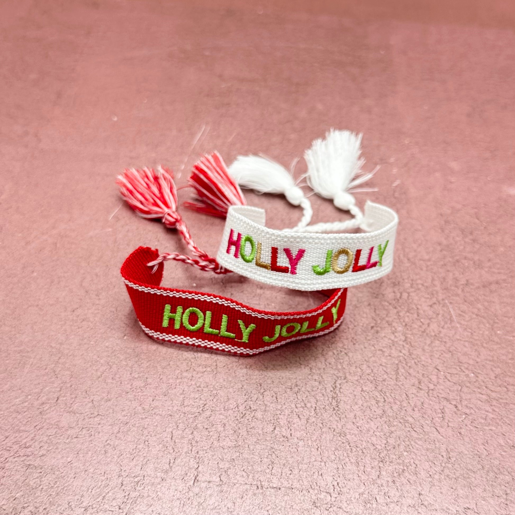 Holly Jolly Embroidered Tassel Bracelet