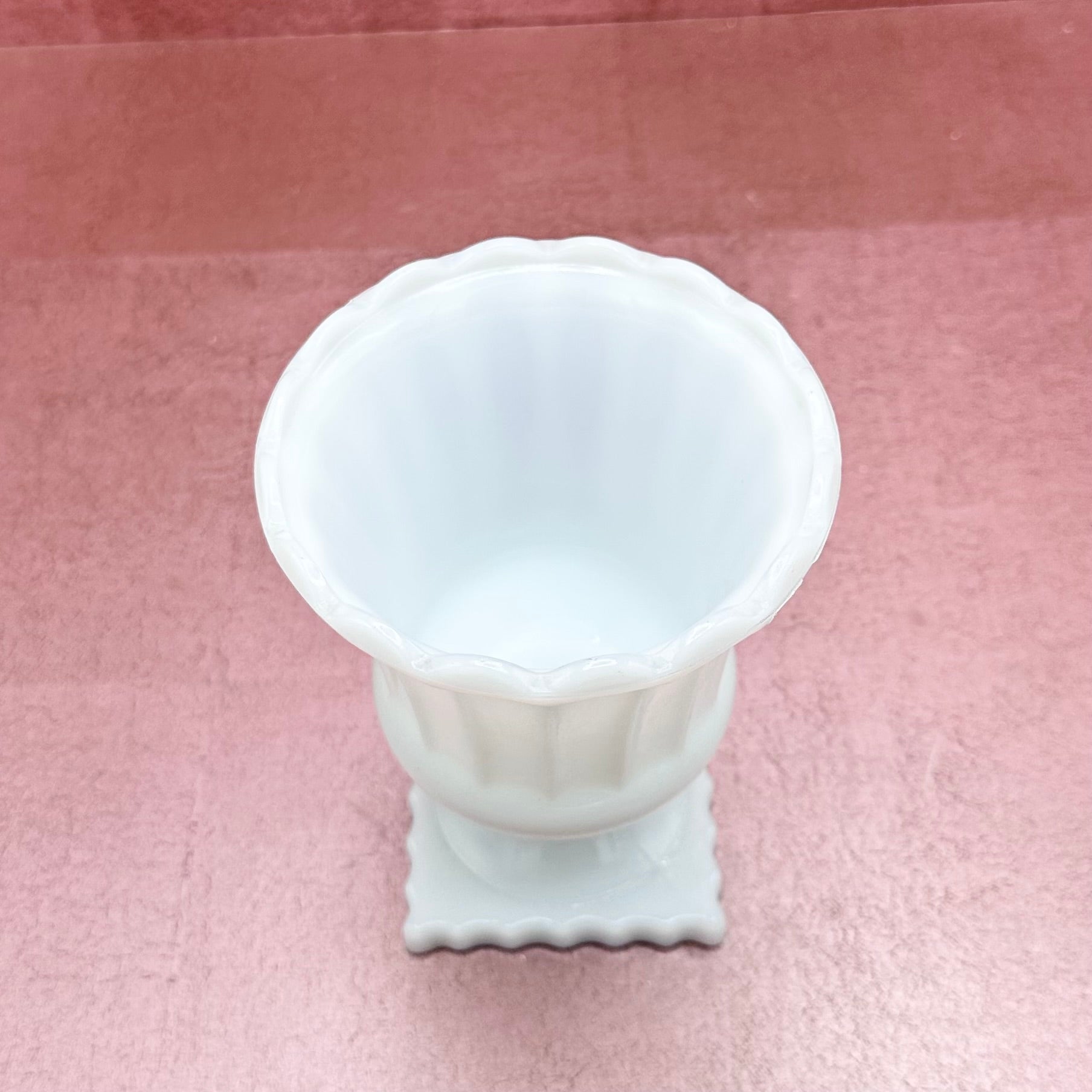 Milk Glass Pedestal Scalloped Planter