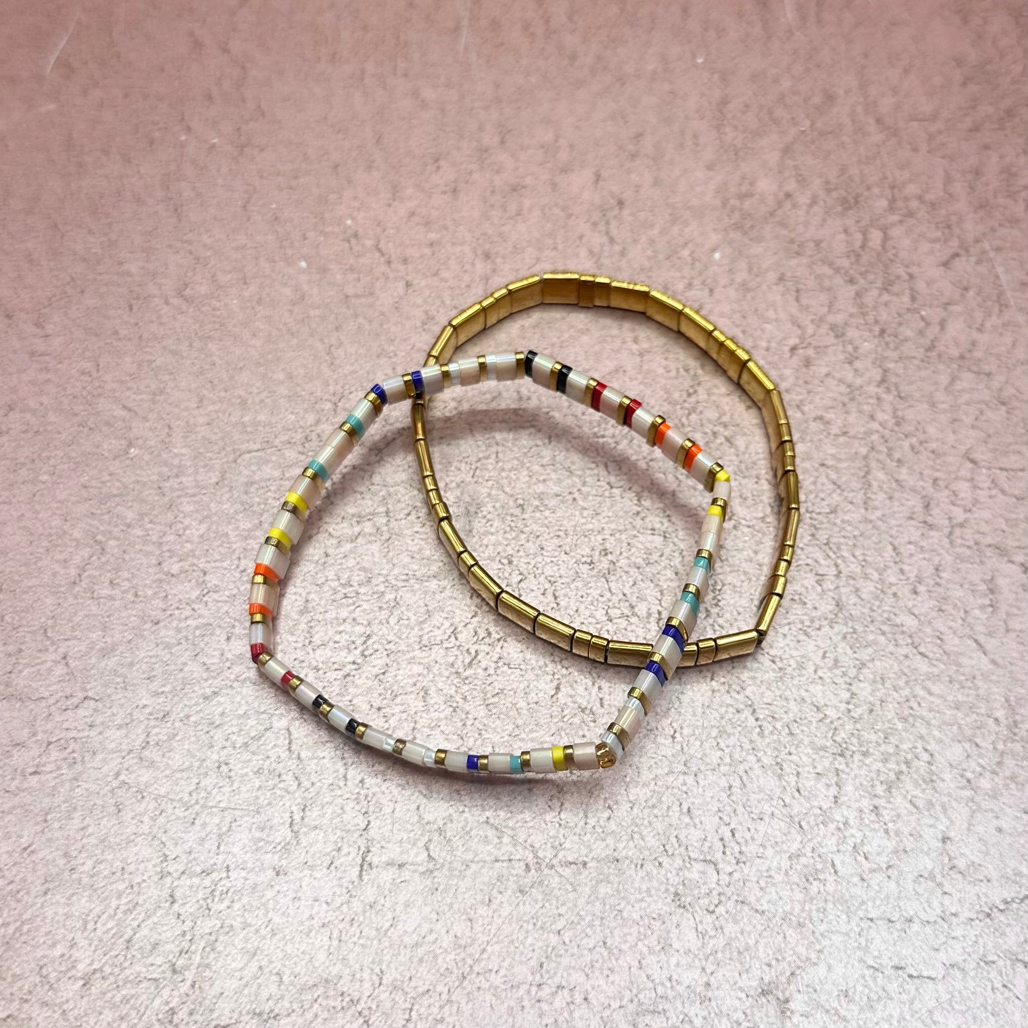 Rainbow & Gold Tile Bracelet Set of 2