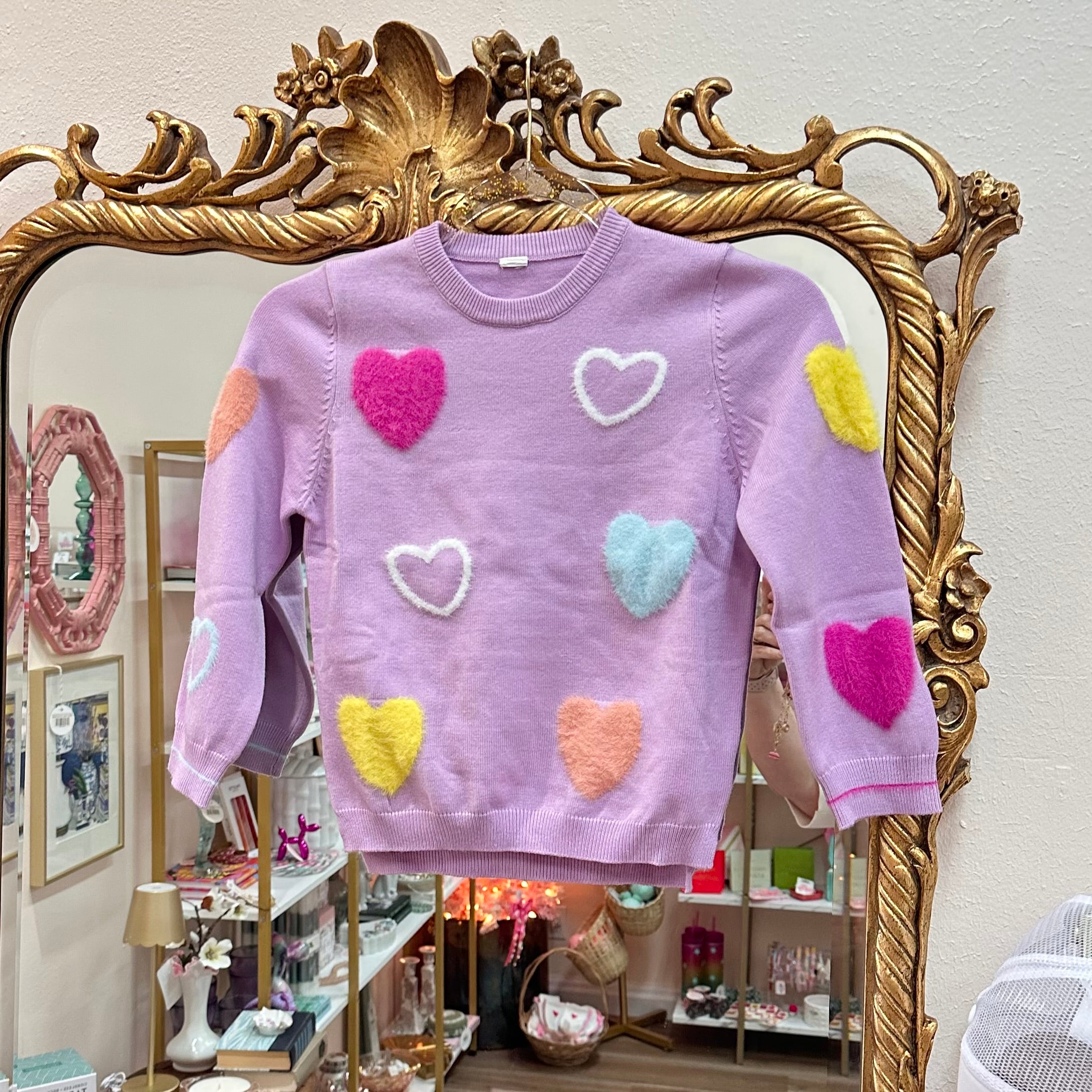 Purple Multicolored Heart Kids Sweater