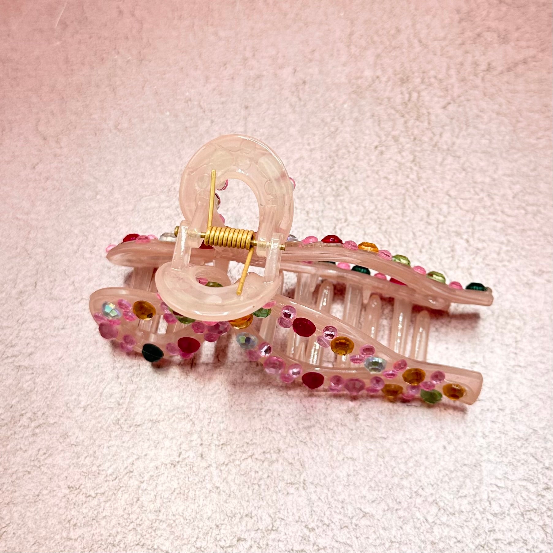 Rhinestone Pink Bow Claw Clip