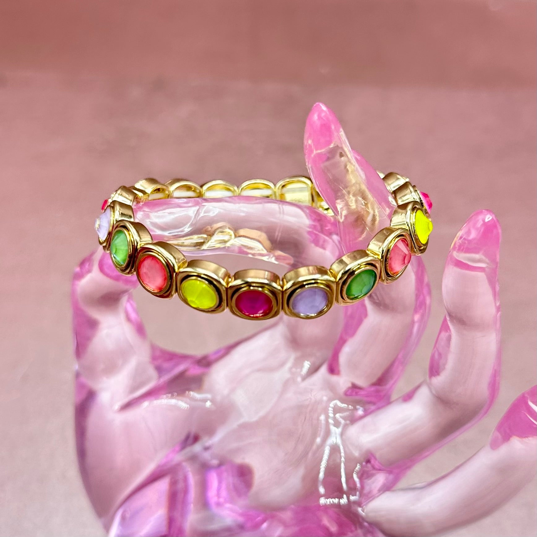 Colorful Large Rhinestone & Gold Bracelet