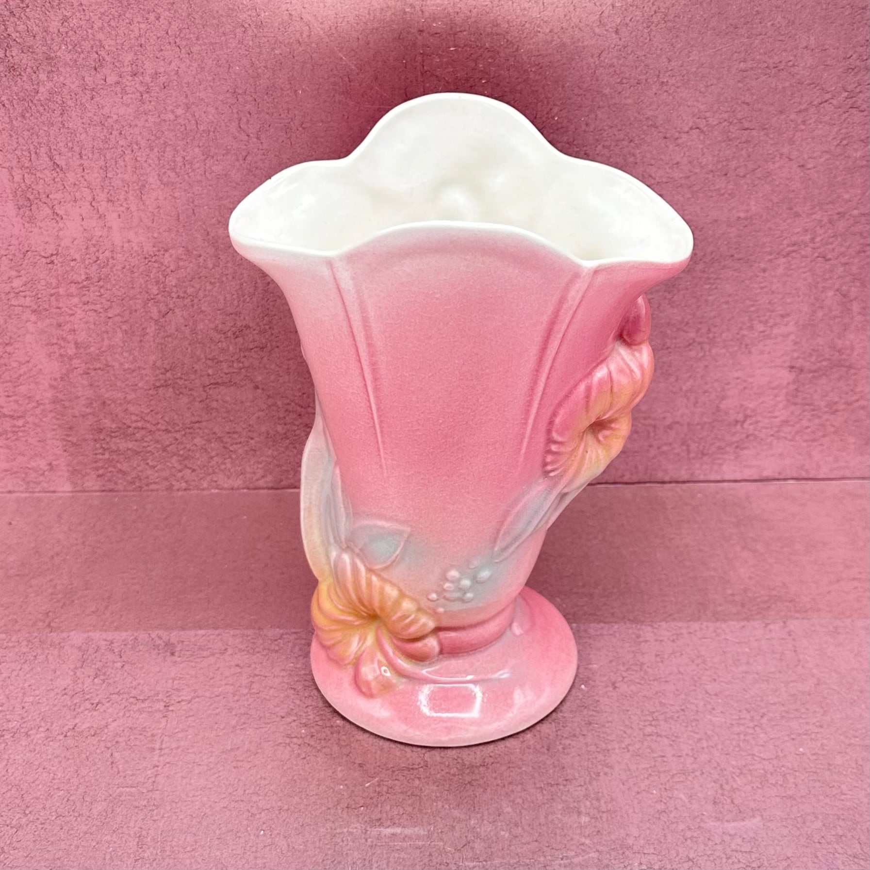 Hull Pink Crane Vase w/ Hibiscus