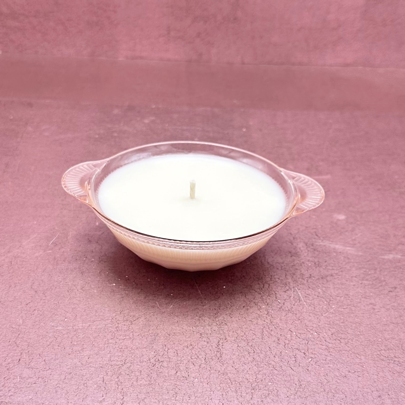 Small Pink Depression Glass Bowl Candle