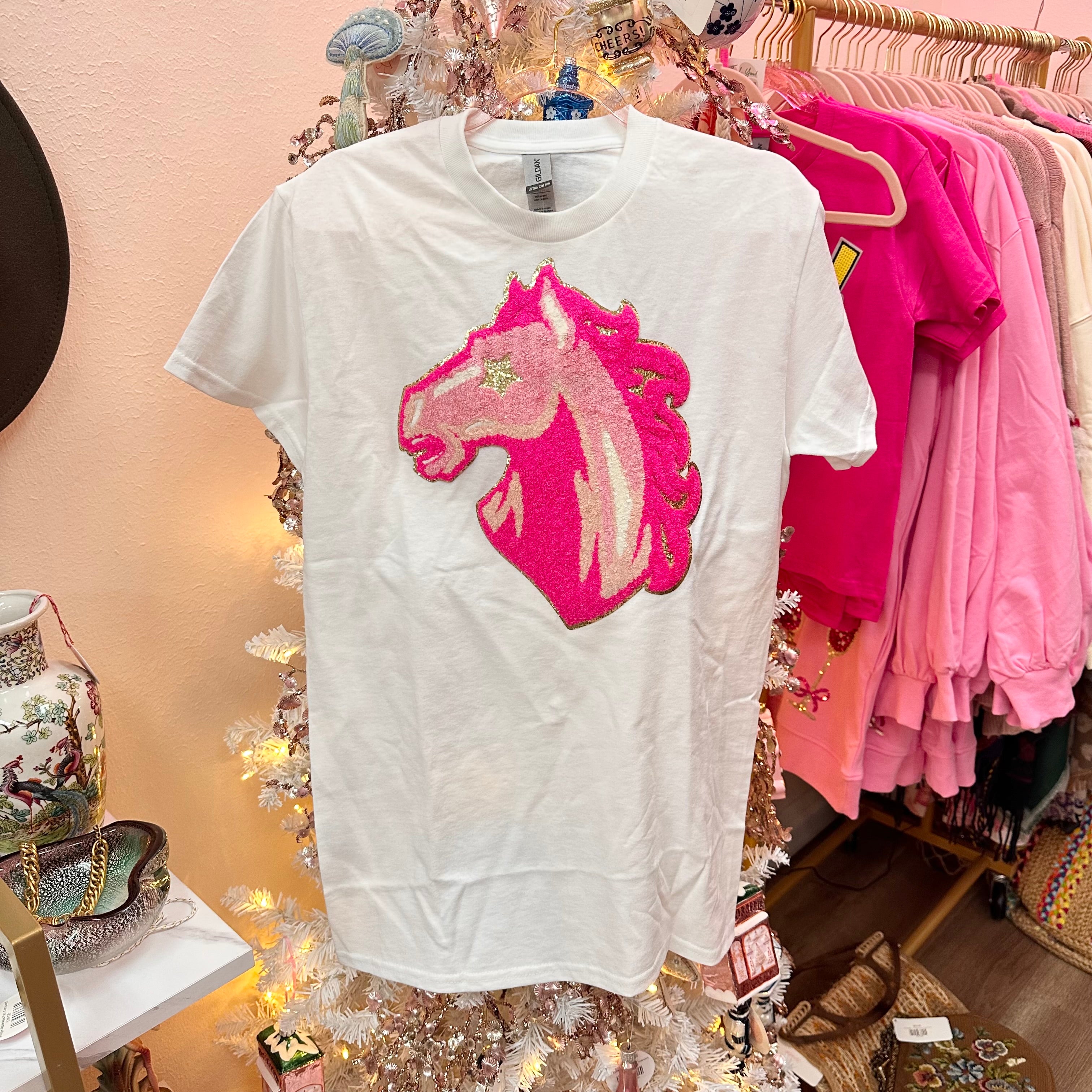 Pink Mustang Chenille Patch T-shirt