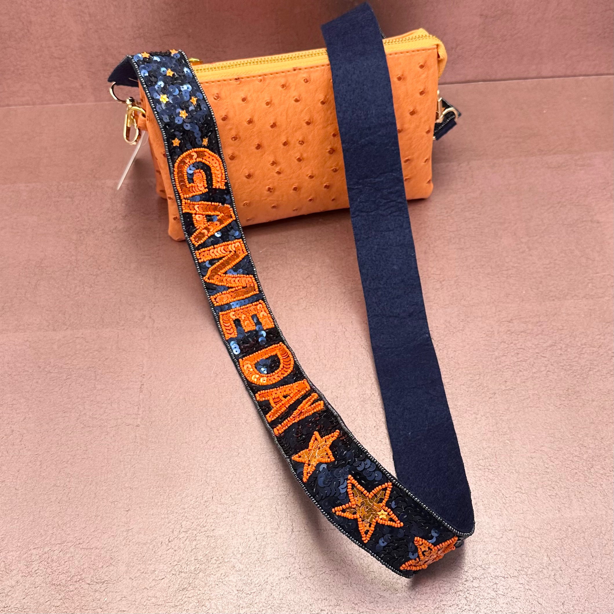 Game Day Sequin Star Purse Strap Navy/Orange