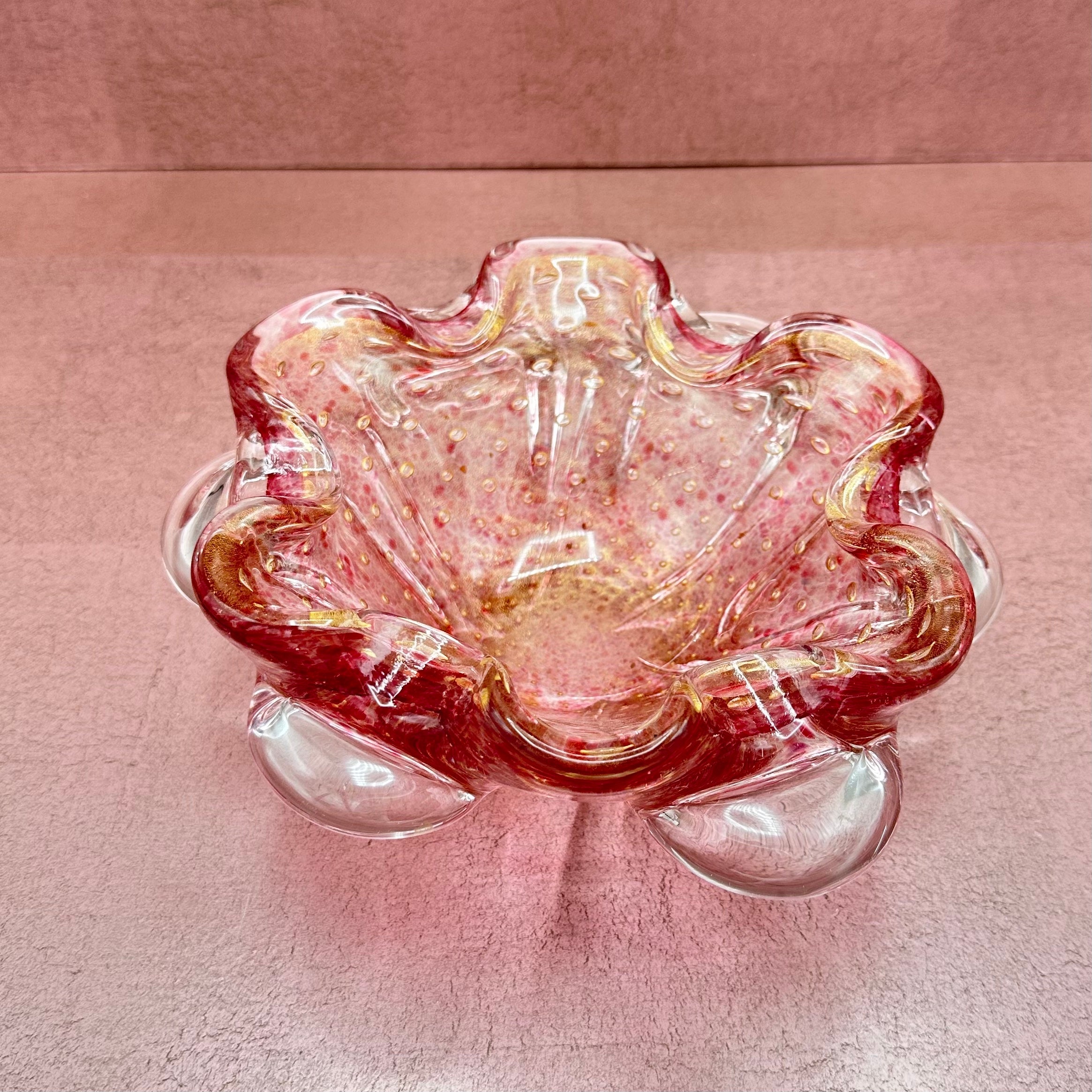 Murano Glass Pink and Gold Flecked Bowl