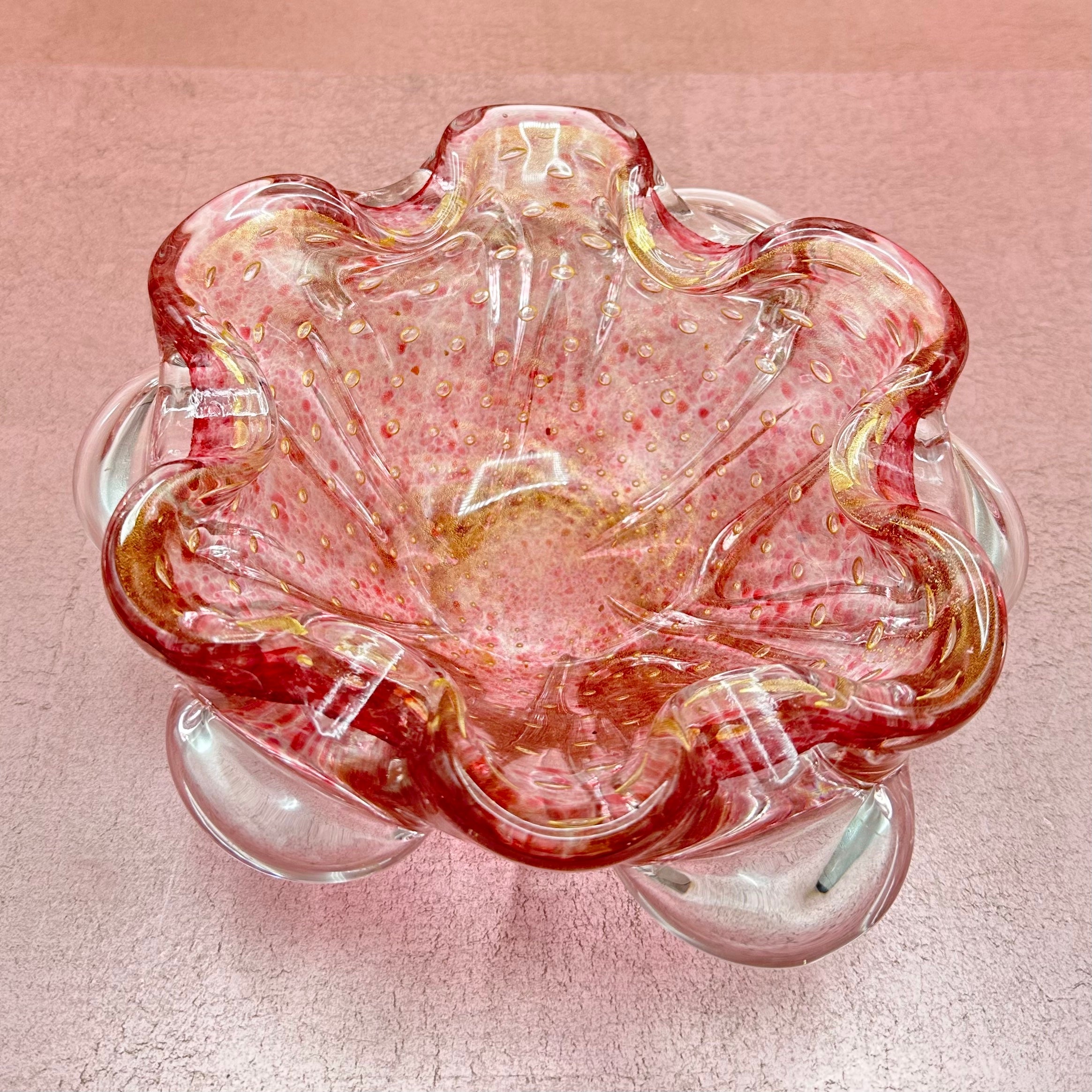Murano Glass Pink and Gold Flecked Bowl