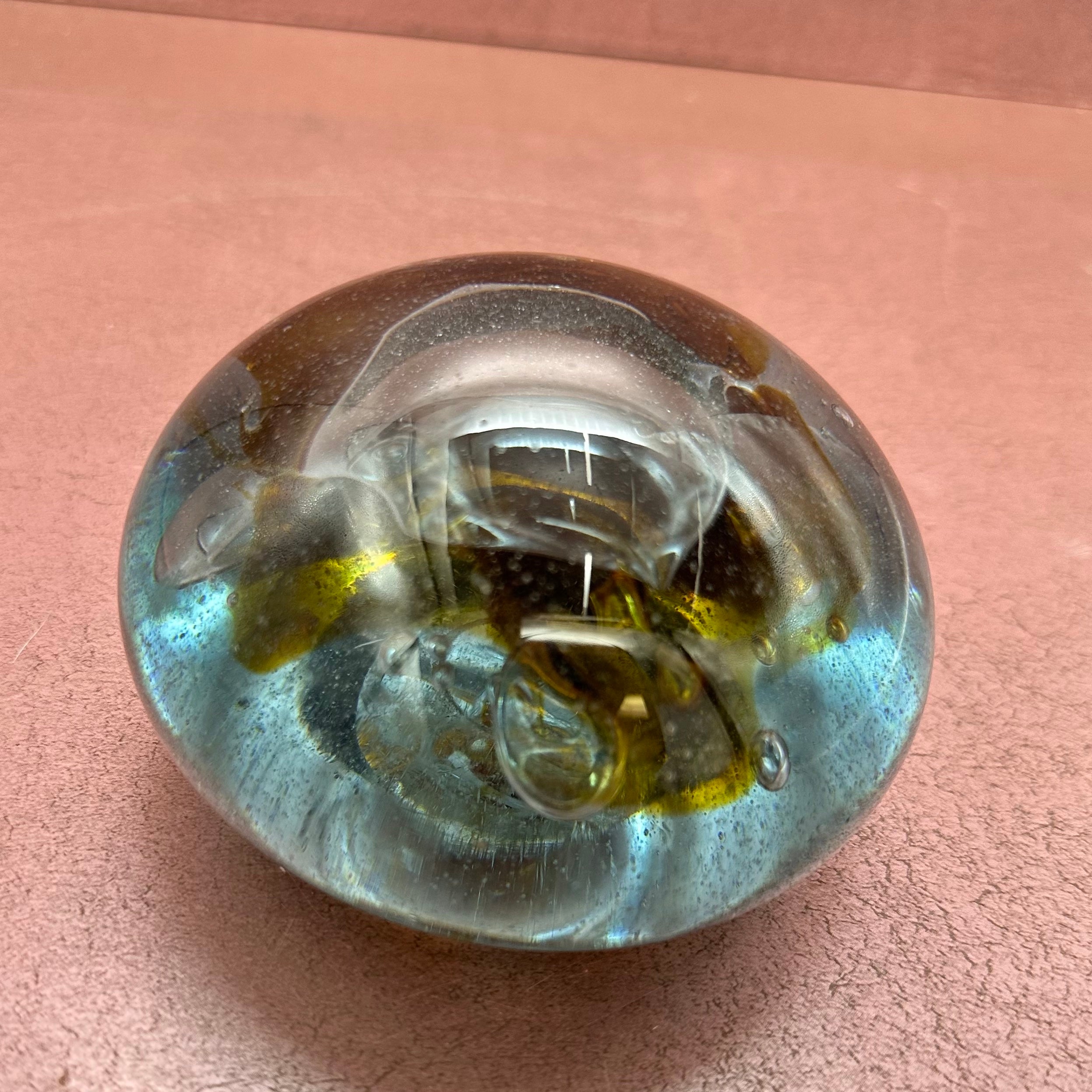 Blue and Brown Glass Paperweight