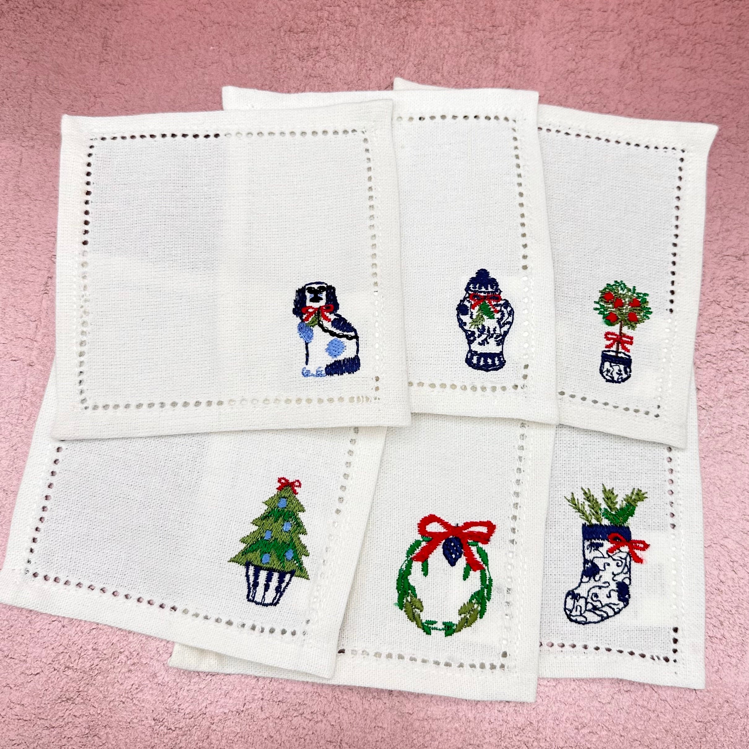 Blue and White Christmas Cocktail Napkins