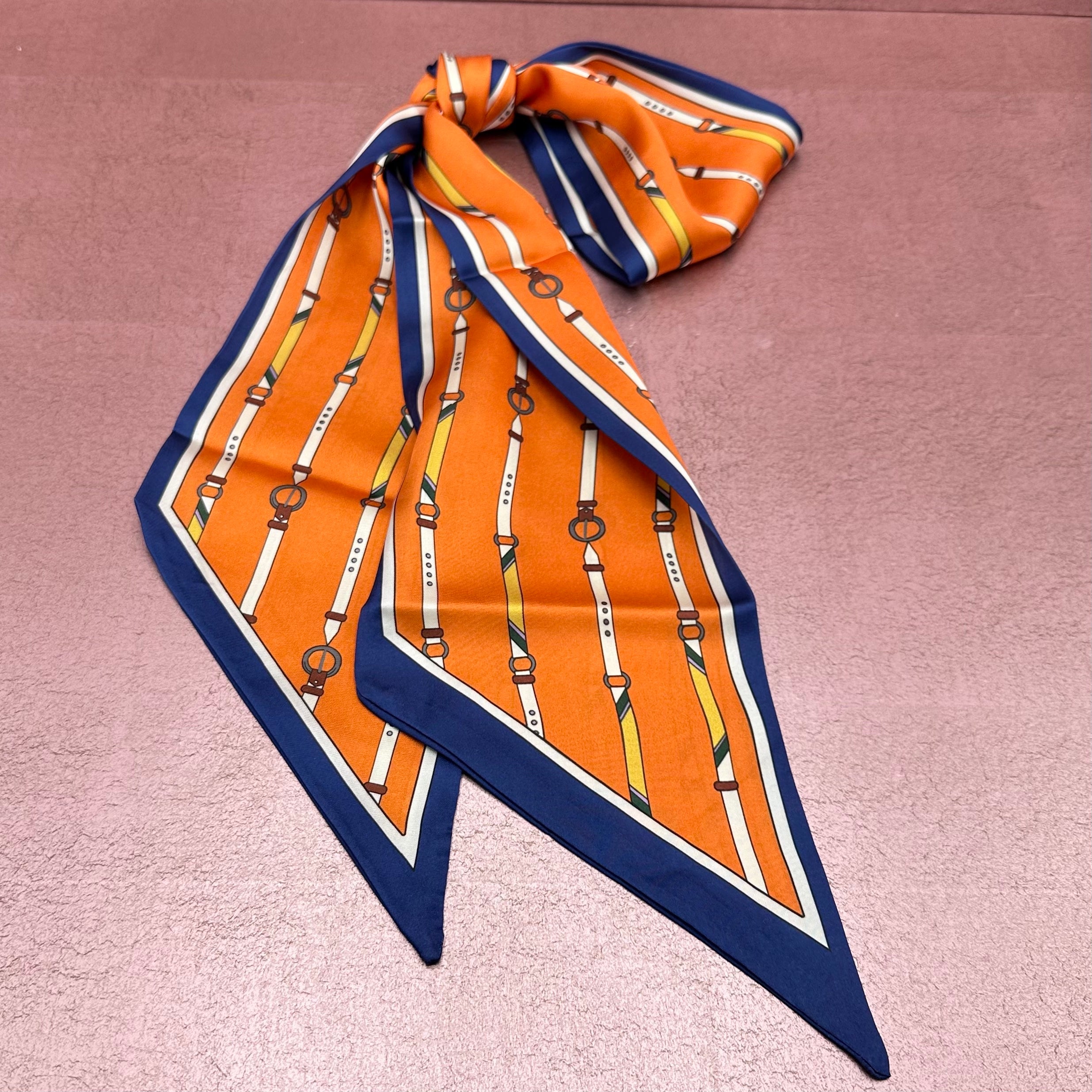 Orange & Navy Belt Print Twilly Scarf