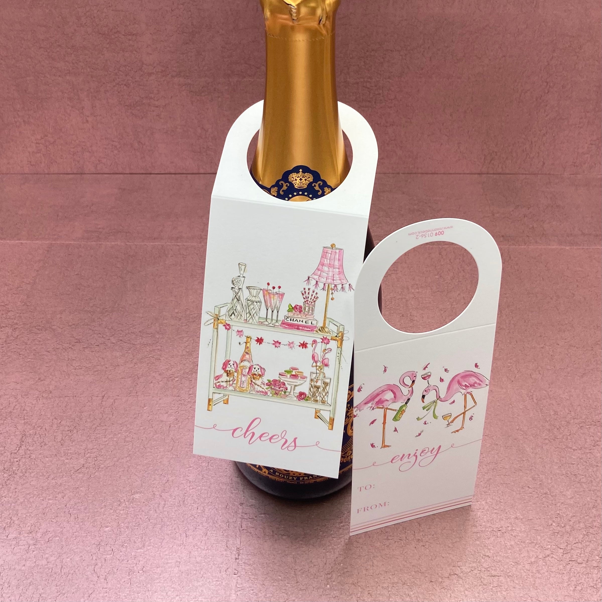Pink Bar Cart/ Flamingo Wine Tag