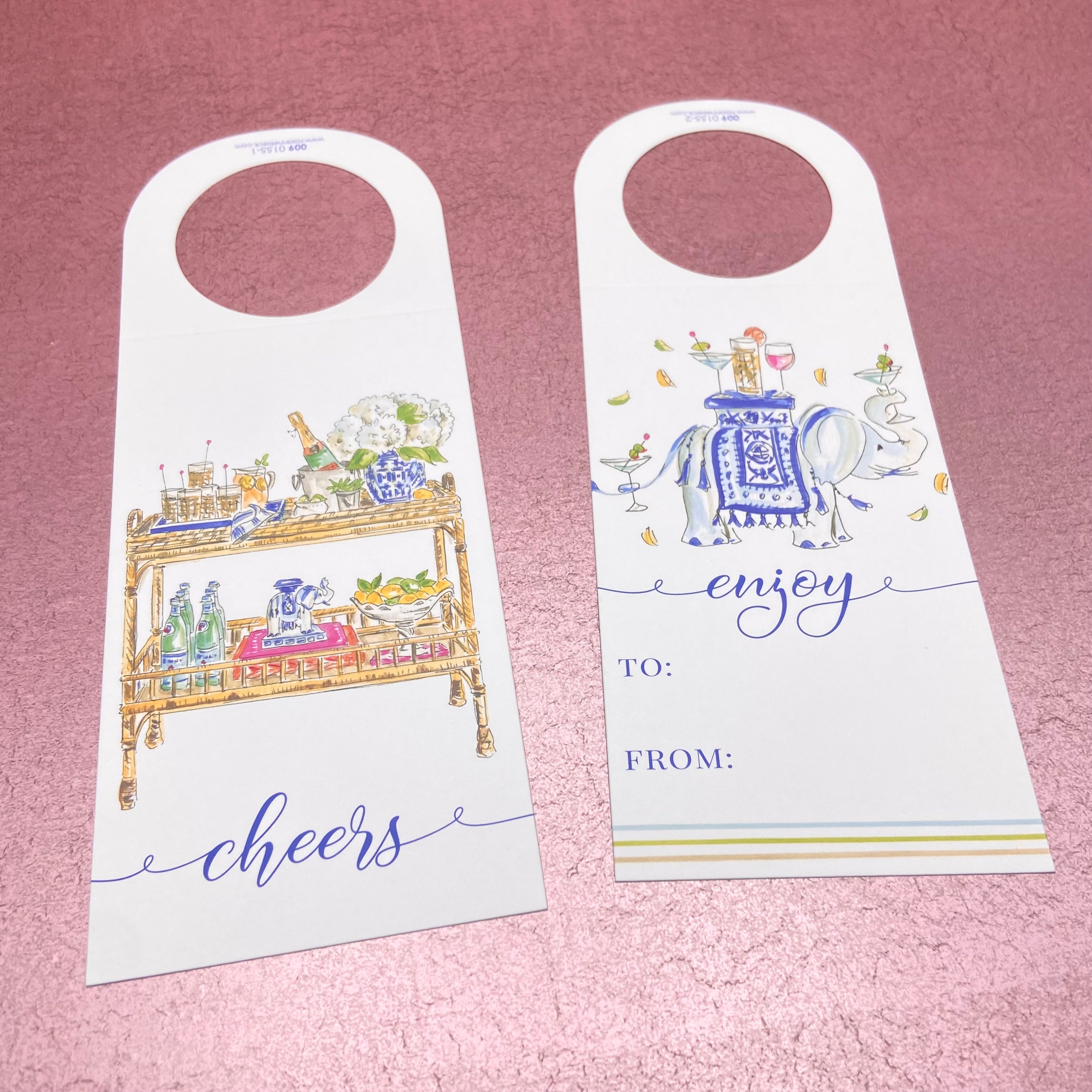 Blue Bar Cart/ Elephant Wine Tags