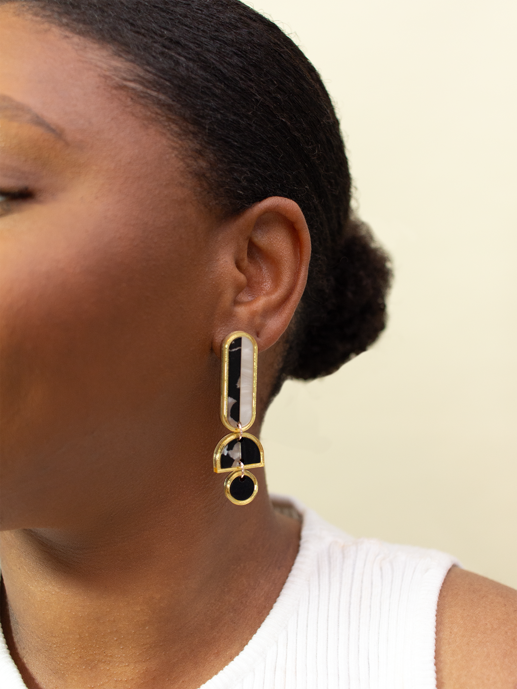 Lanie Black White Gold Acrylic Dangle Earrings