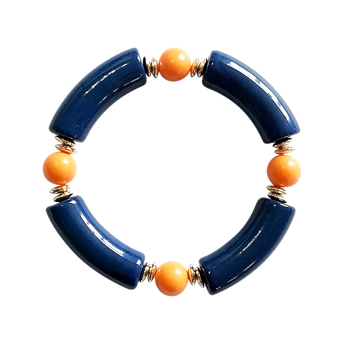 Navy & Orange Tube Bead Stretch Bracelet