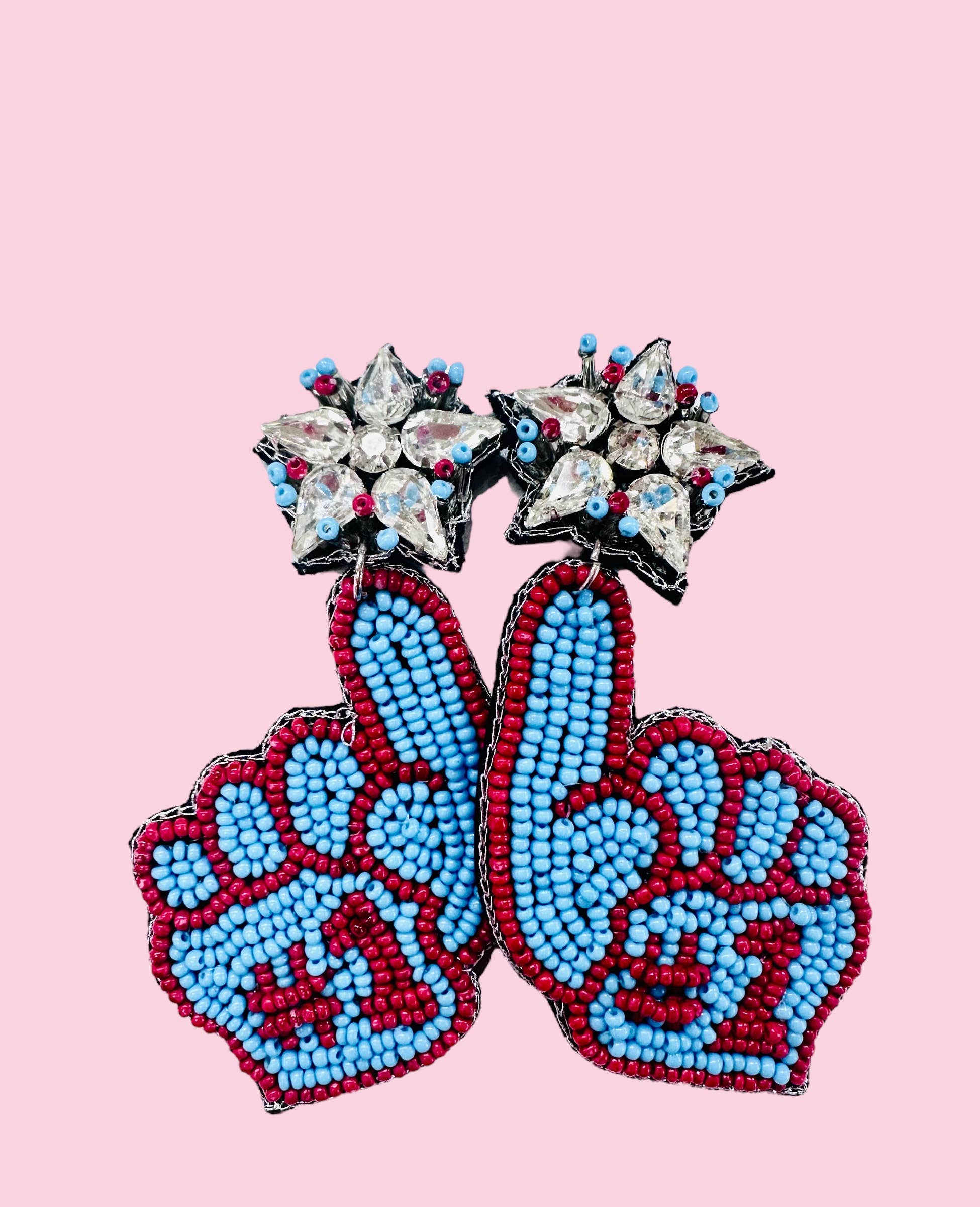 Light Blue & Red #1 Fan Earrings