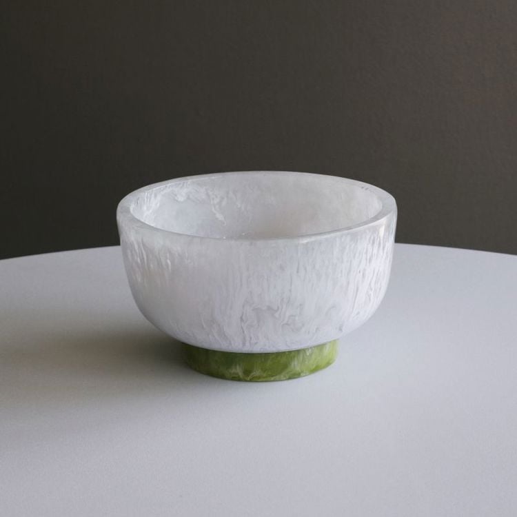 RESIN Rio Small Bowl with Base (White and Green)
