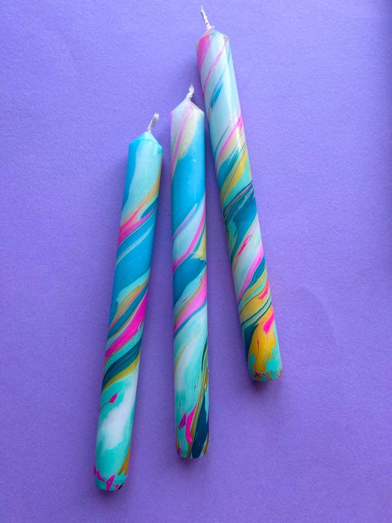 Colorful Marbled Dinner Candles
