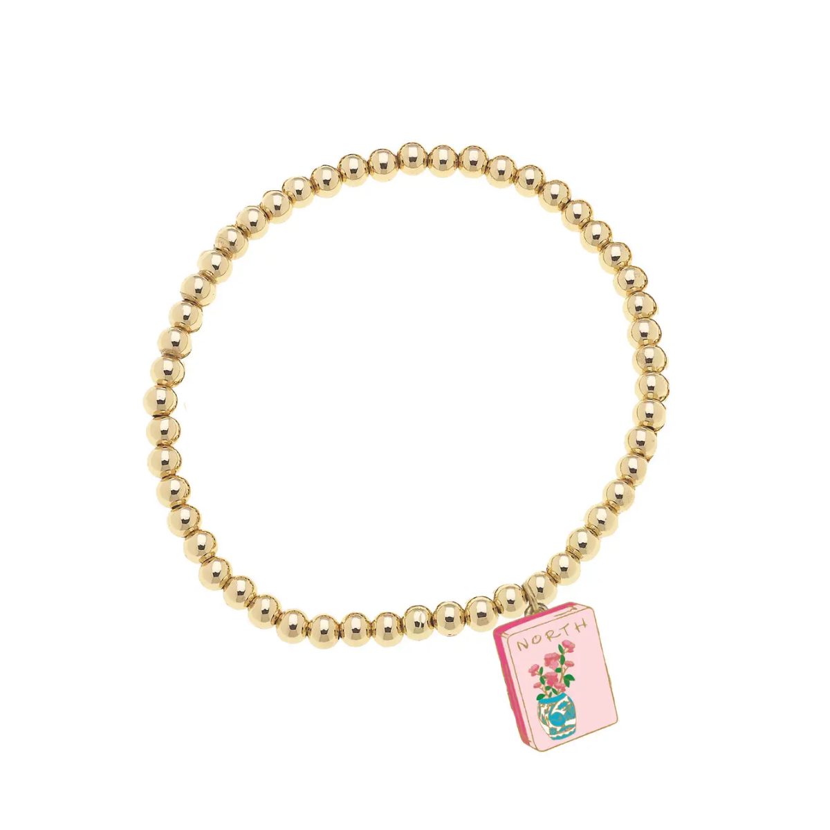 Mahjong North Tile Gold Bead Stretch Bracelet