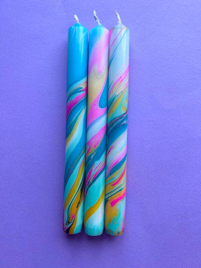 Colorful Marbled Dinner Candles