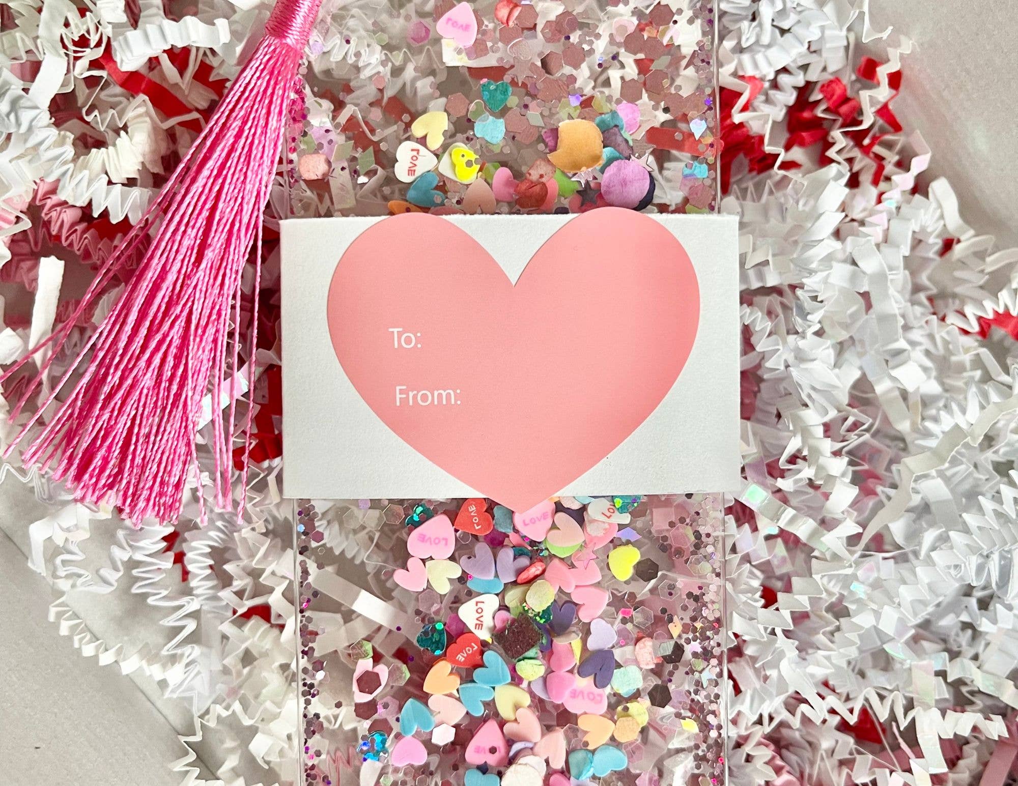 Valentine’s Day Heart Glitter Shaker Bookmark