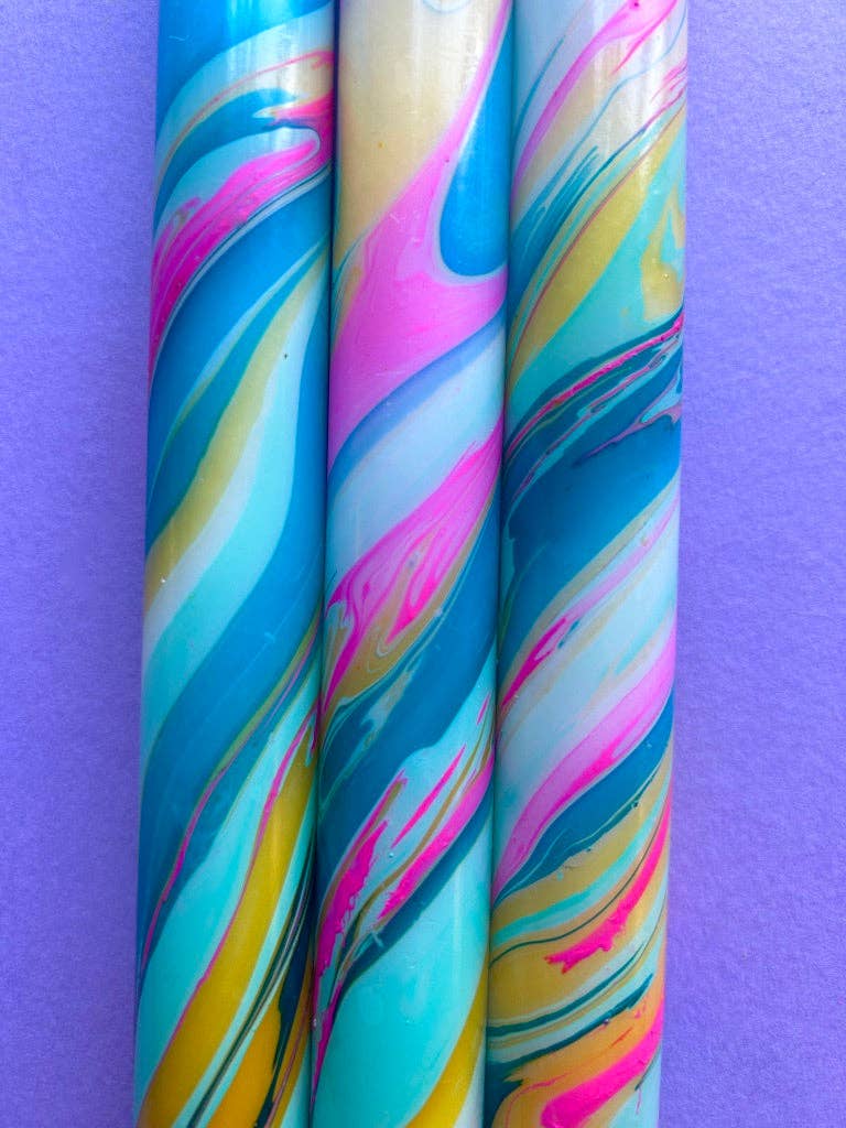 Colorful Marbled Dinner Candles
