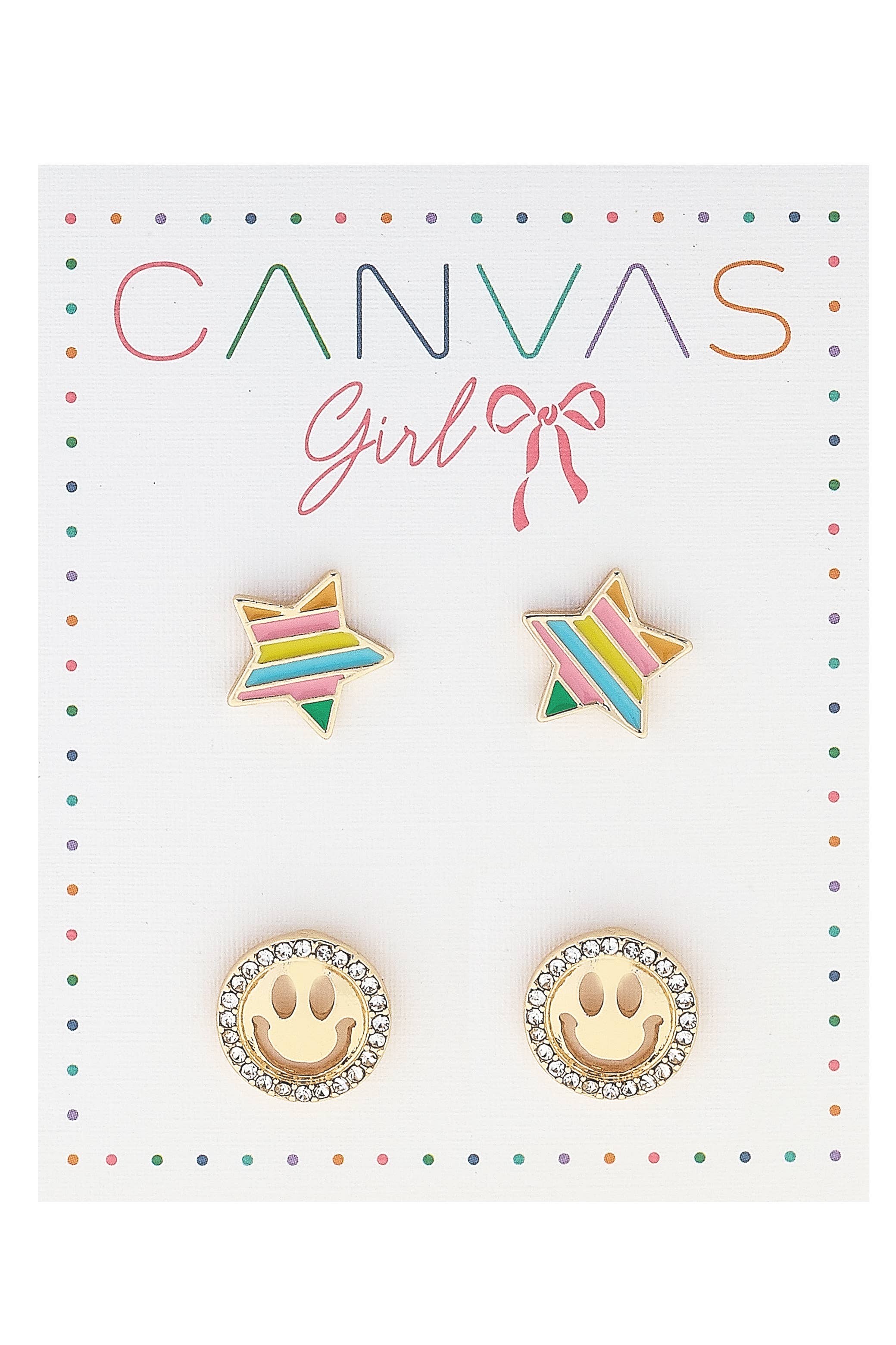 Rainbow Star & Smiley Face Kids Earrings Set