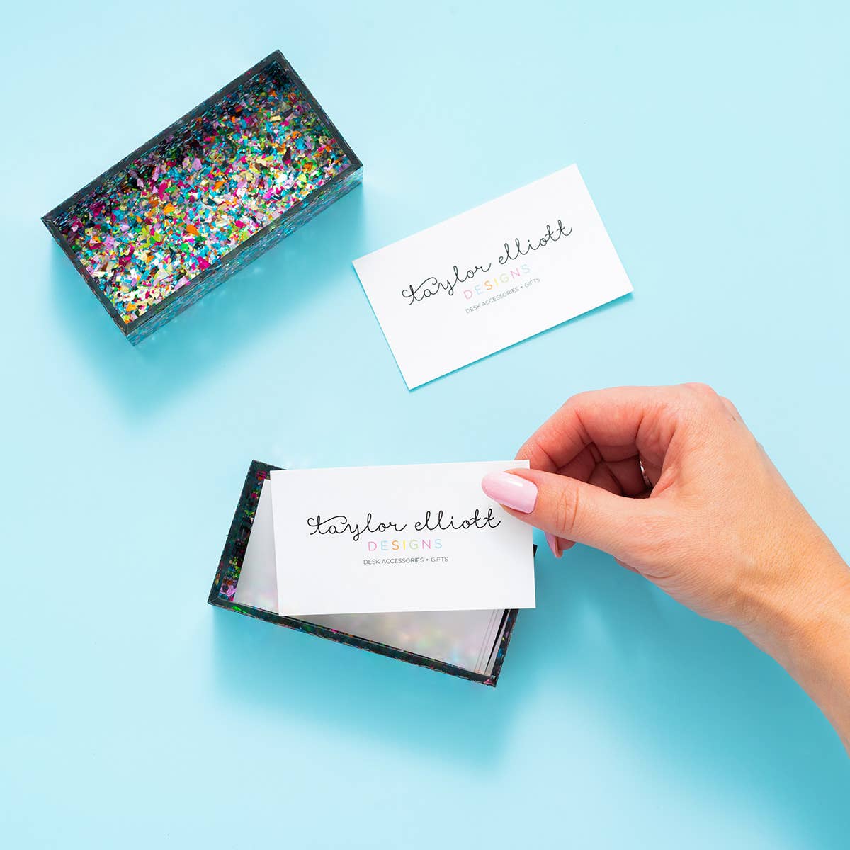Acrylic Confetti Business Card Holder