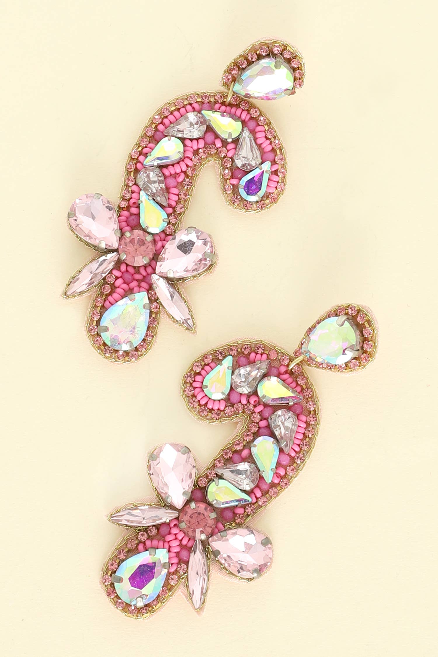 Pink Jeweled Candy Cane Earrings
