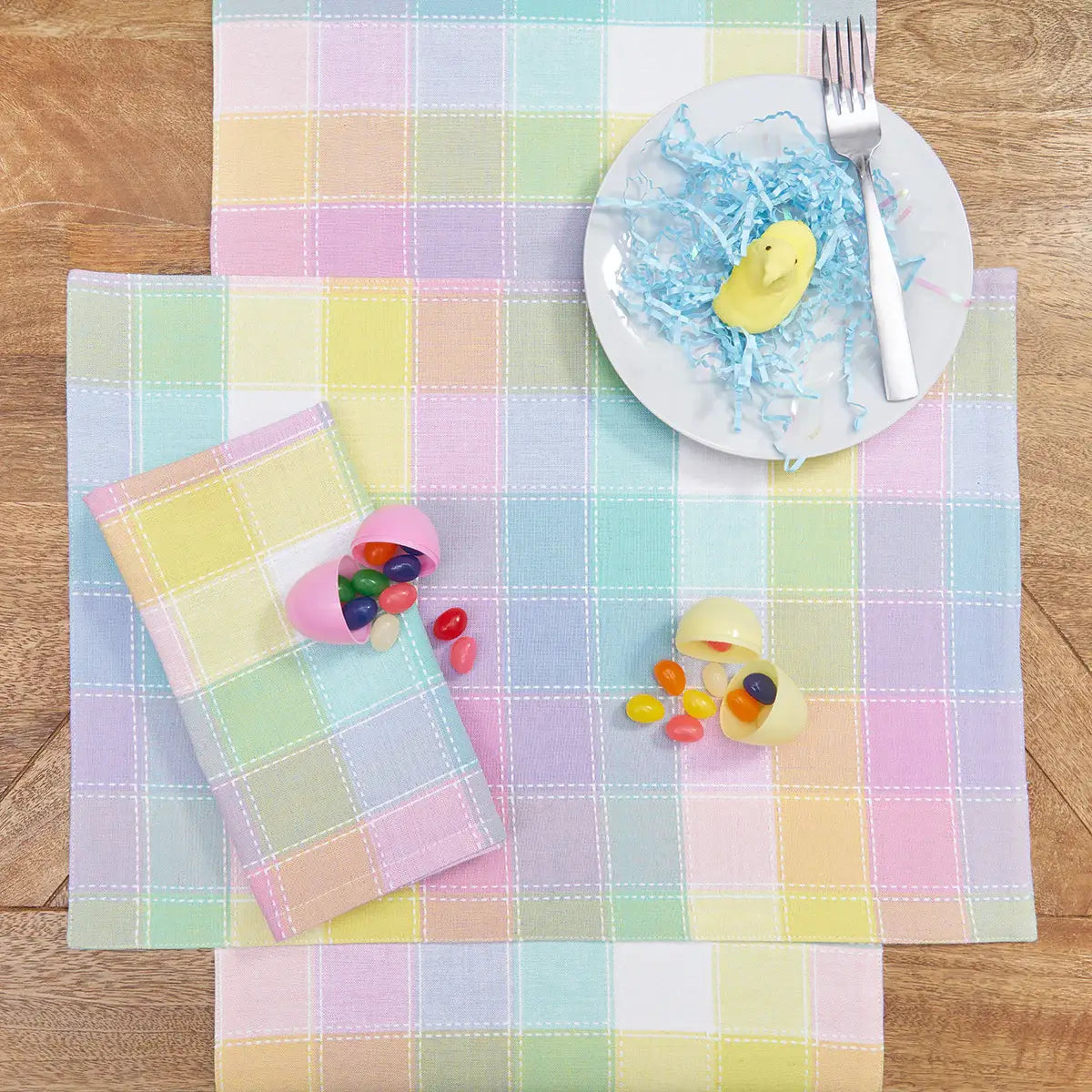 Easter Hana Color Block Plaid Table Runner