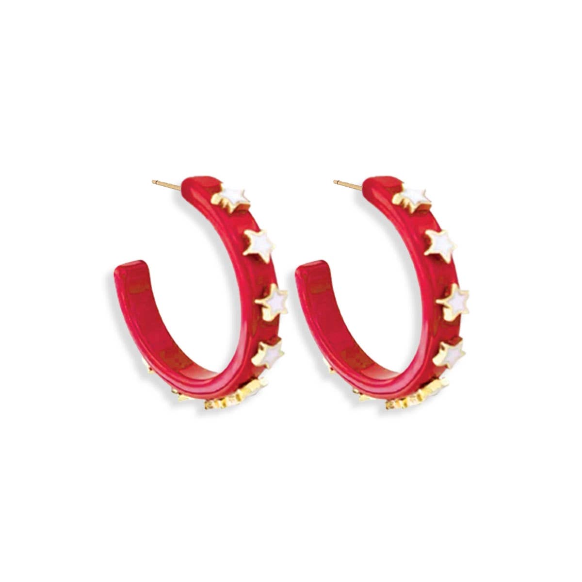 Red Acrylic Hoop w/ White Star Earrings