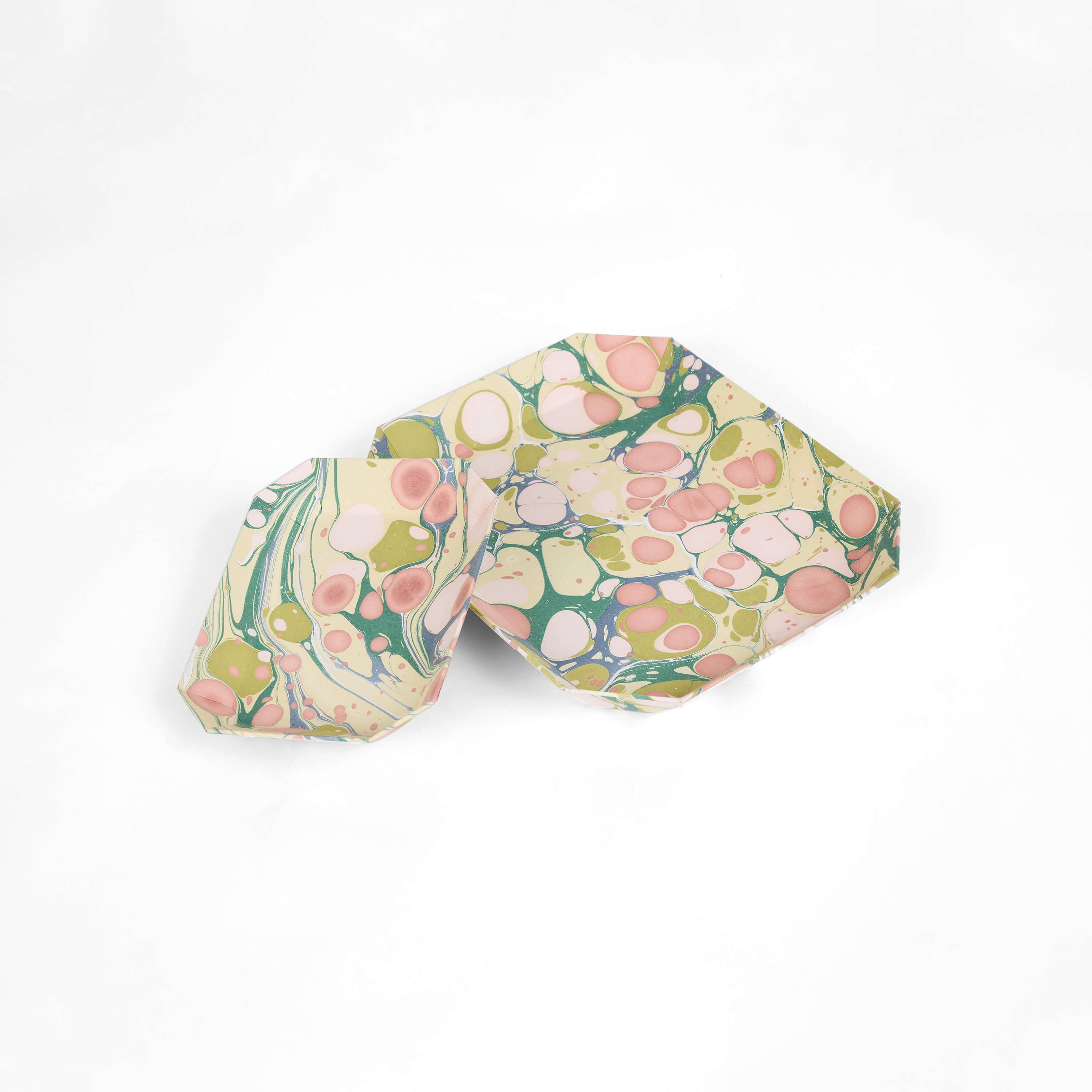 Marbled Octagonal Tray Set - Moss Bubble