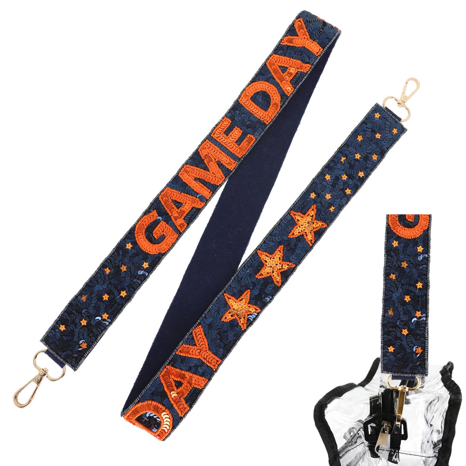 Game Day Sequin Star Purse Strap Navy/Orange